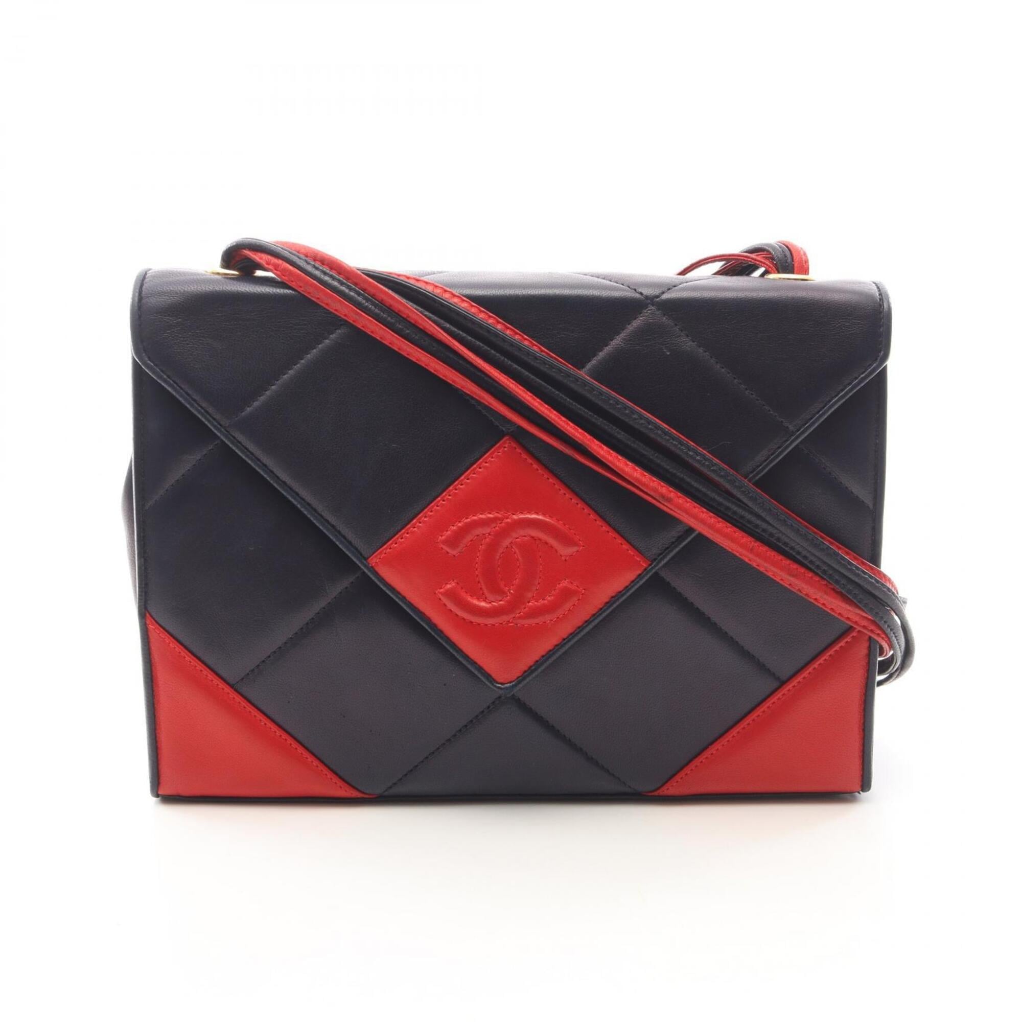 Chanel Navy Red Color Leather Handbag Shoulder Bag (Pre-Owned)
