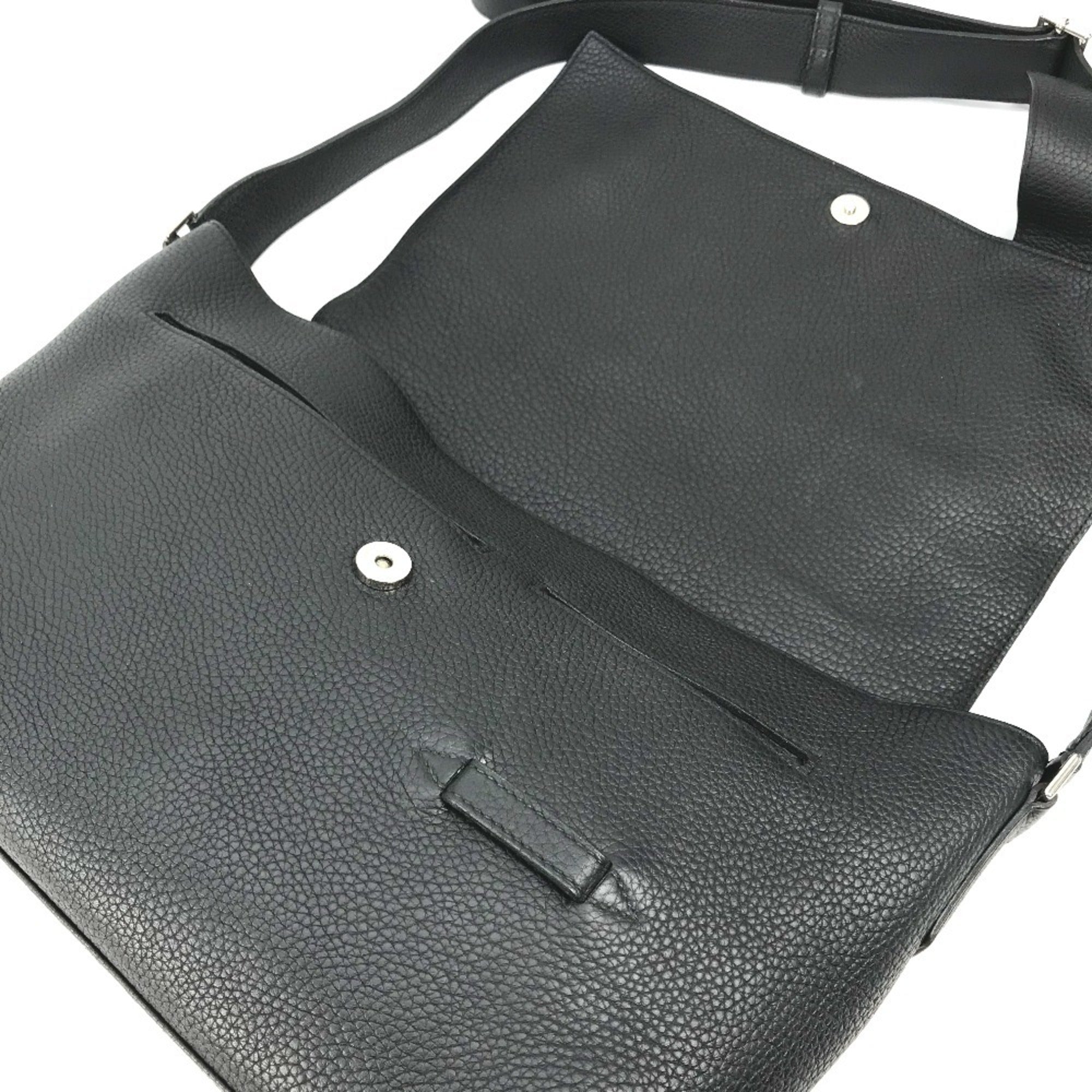 Hermes Black Taurillon Clemence Leather Messenger Bag Shoulder Bag (Pre-Owned)