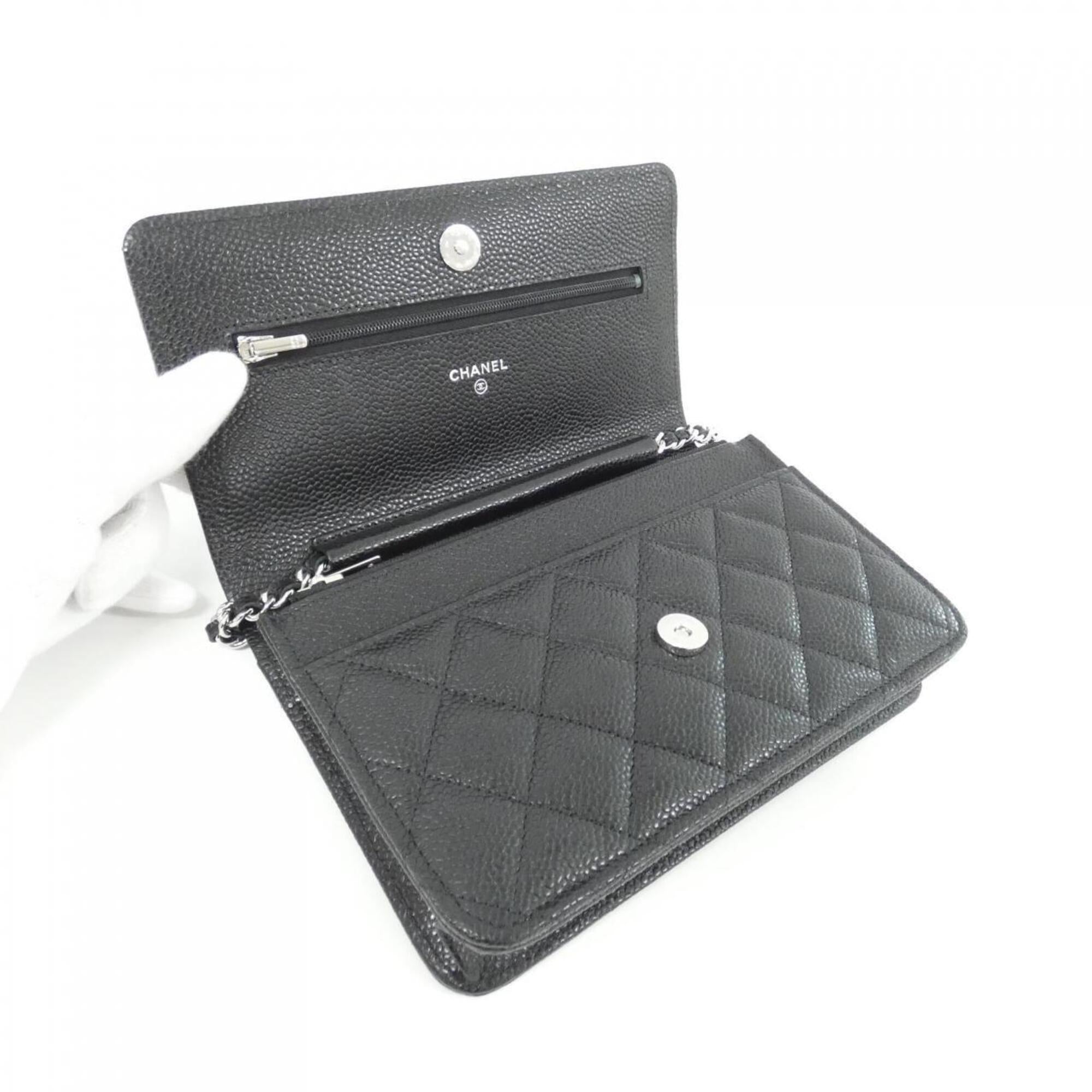 Chanel Black Bordeaux Grained Calfskin Chain/Shoulder Wallet (Pre-Owned)