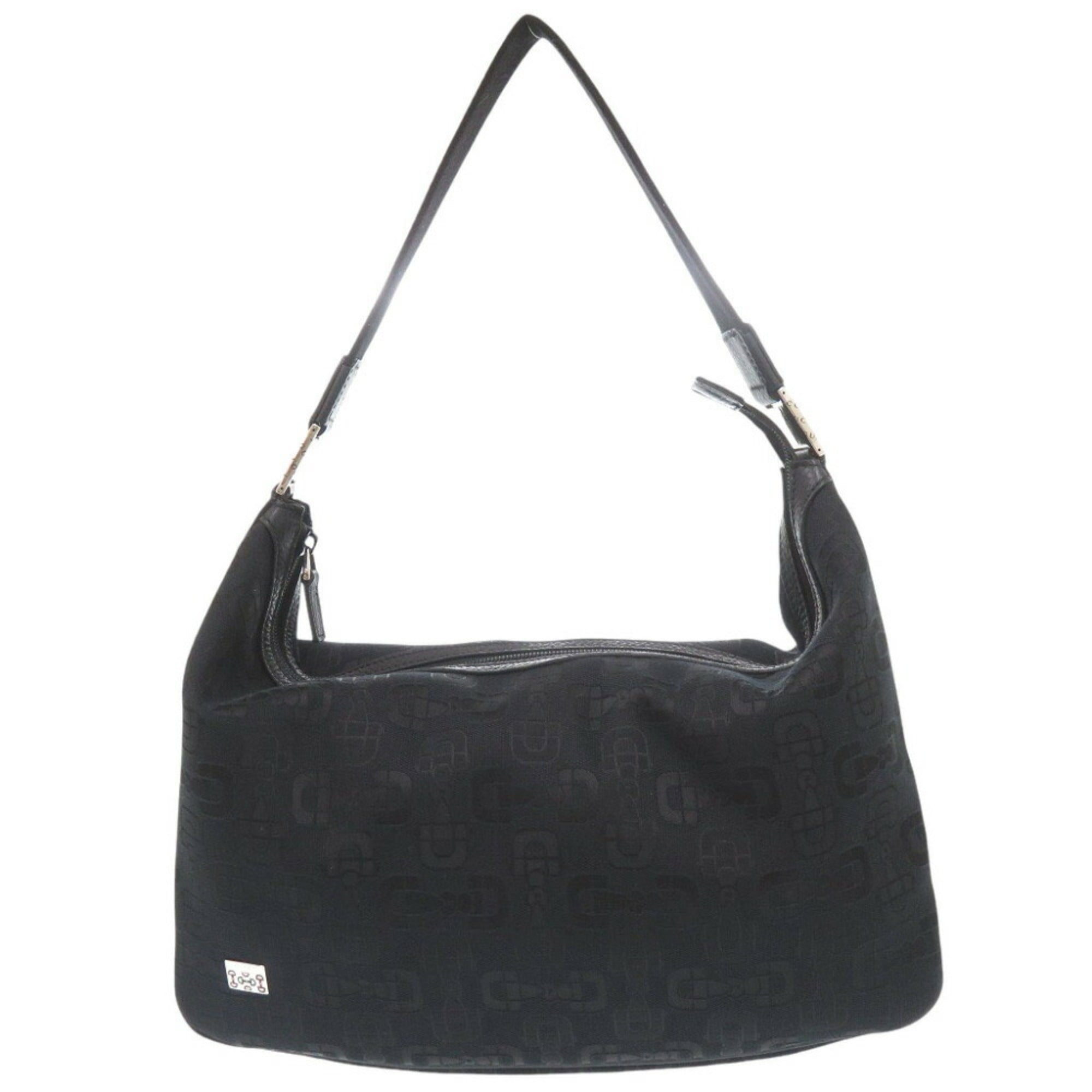 Gucci Horsebit Black Canvas Shoulder Bag (Pre-Owned)