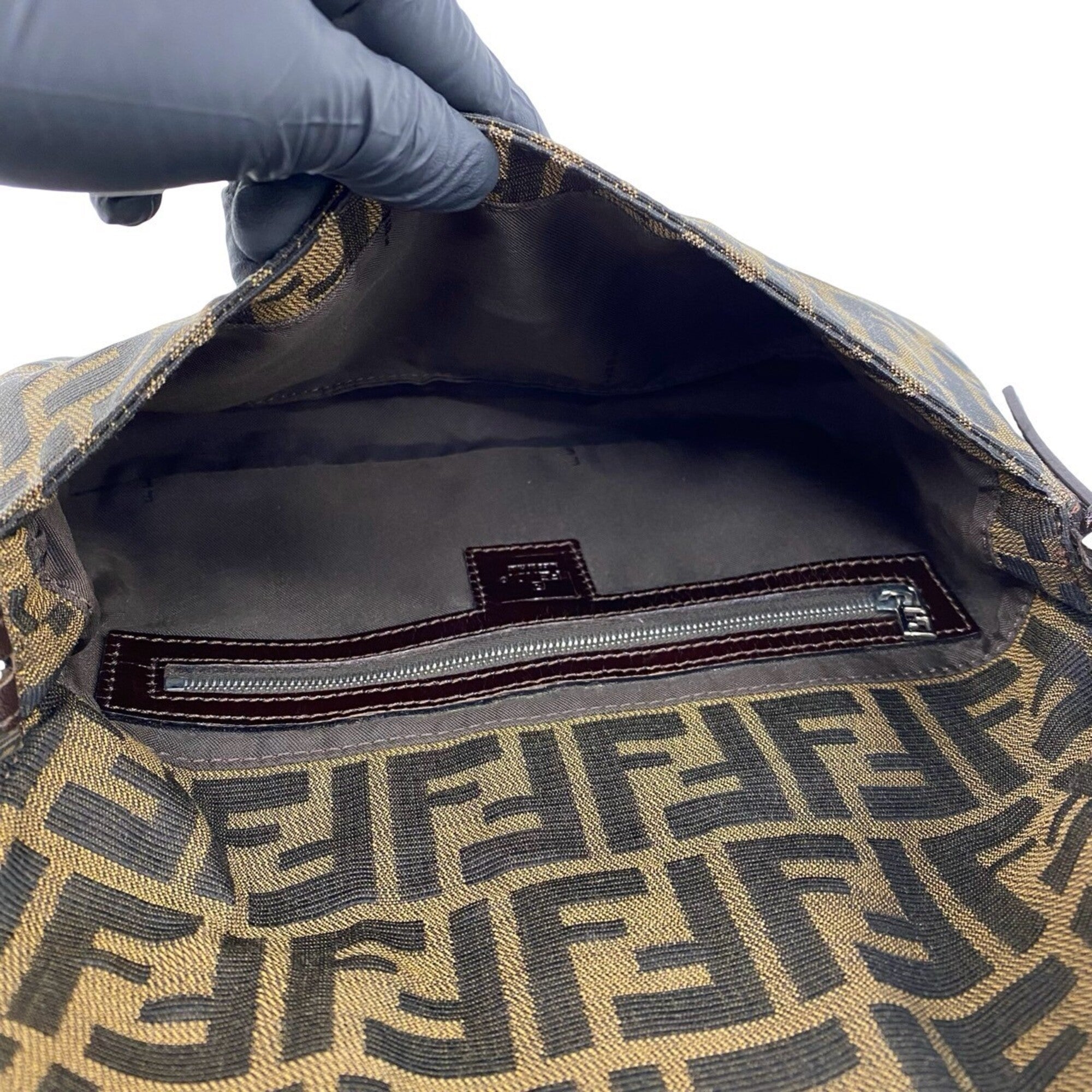 Fendi Black Brown Canvas Leather Handbag (Pre-Owned)