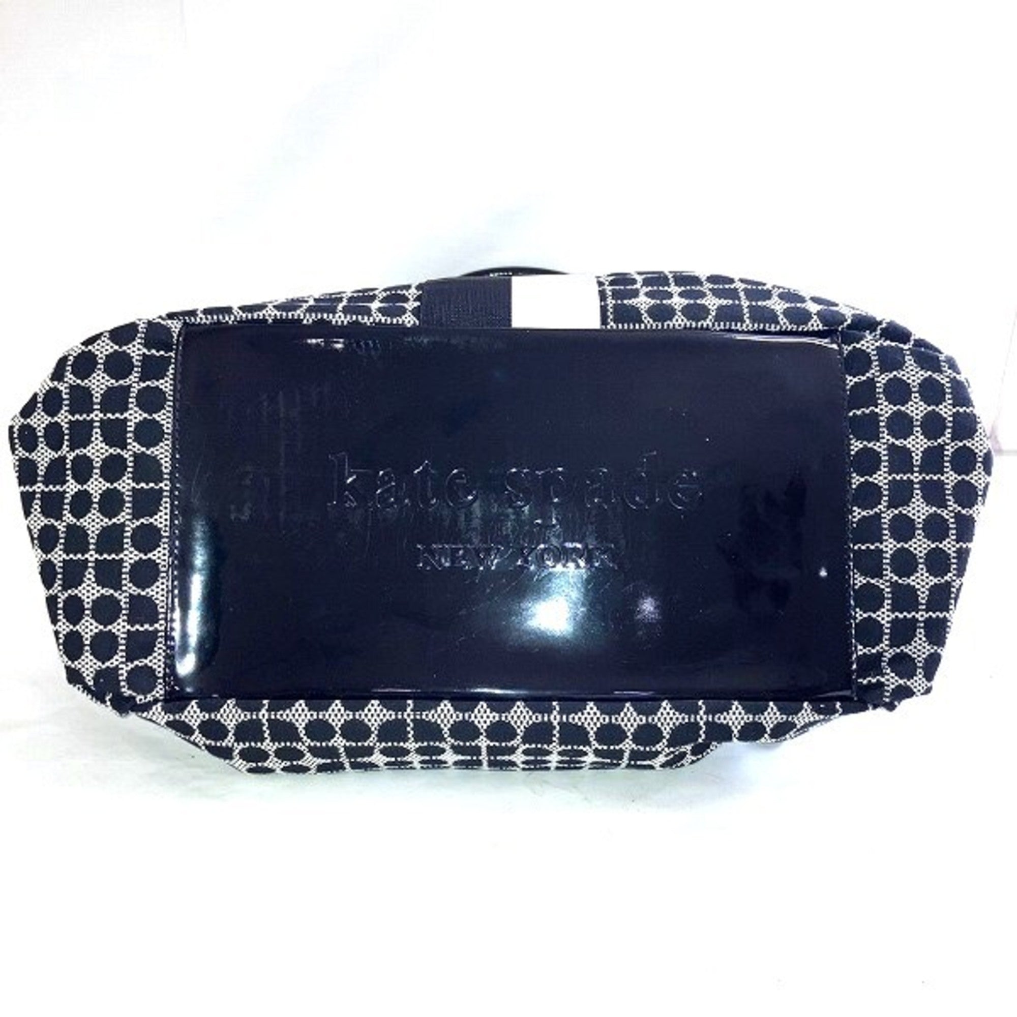 Kate Spade Black White Cotton Patent Leather Handbag Tote Bag (Pre-Owned)