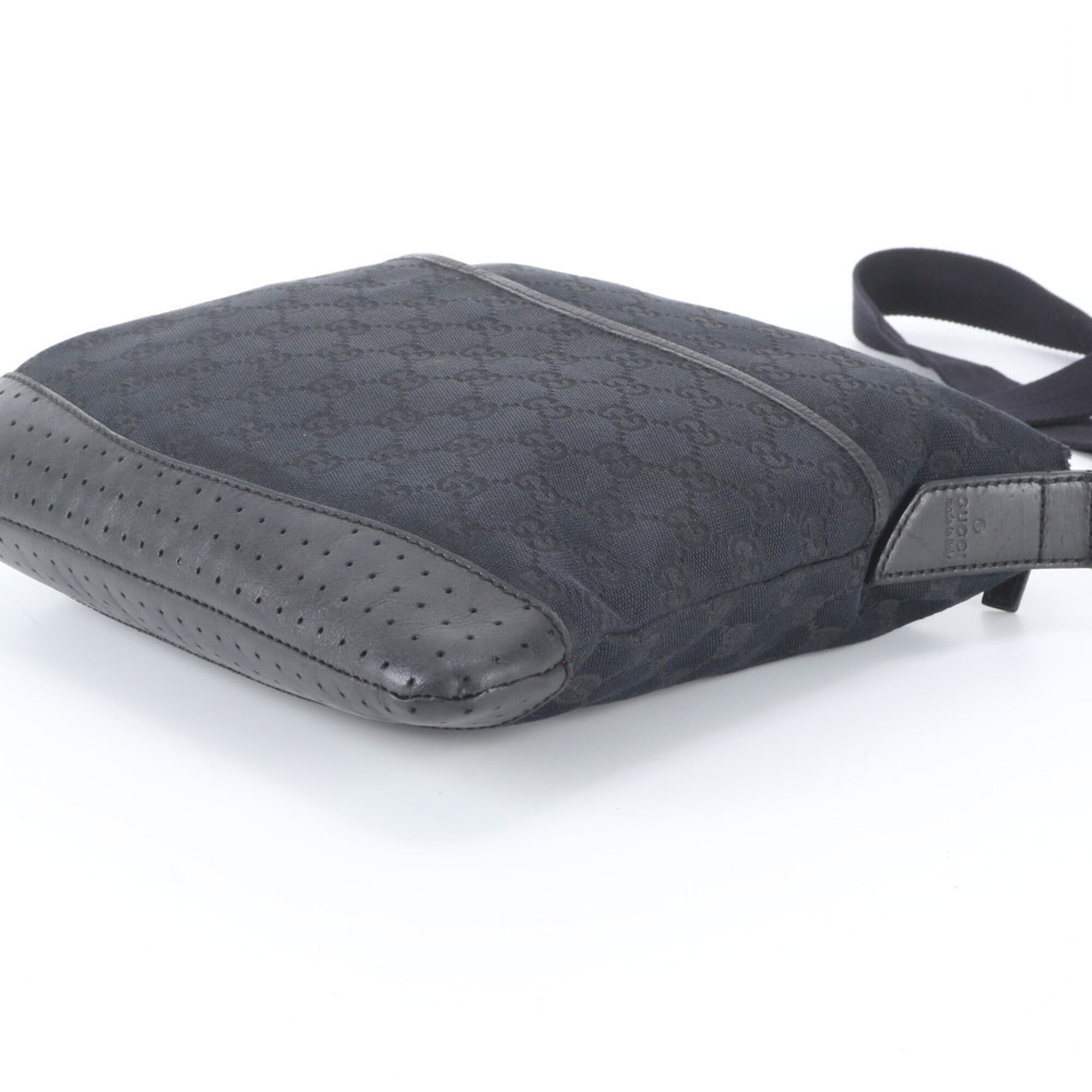 Gucci Black Leather Canvas Shoulder Bag (Pre-Owned)