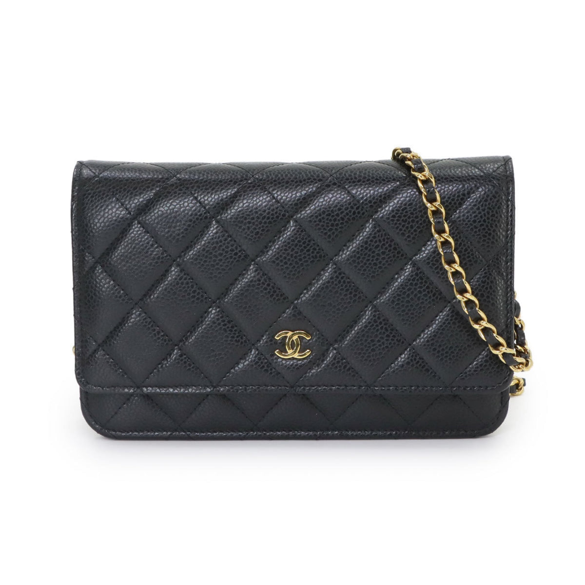 Chanel Matelasse Black Grained Calfskin Chain/Shoulder Wallet (Pre-Owned)