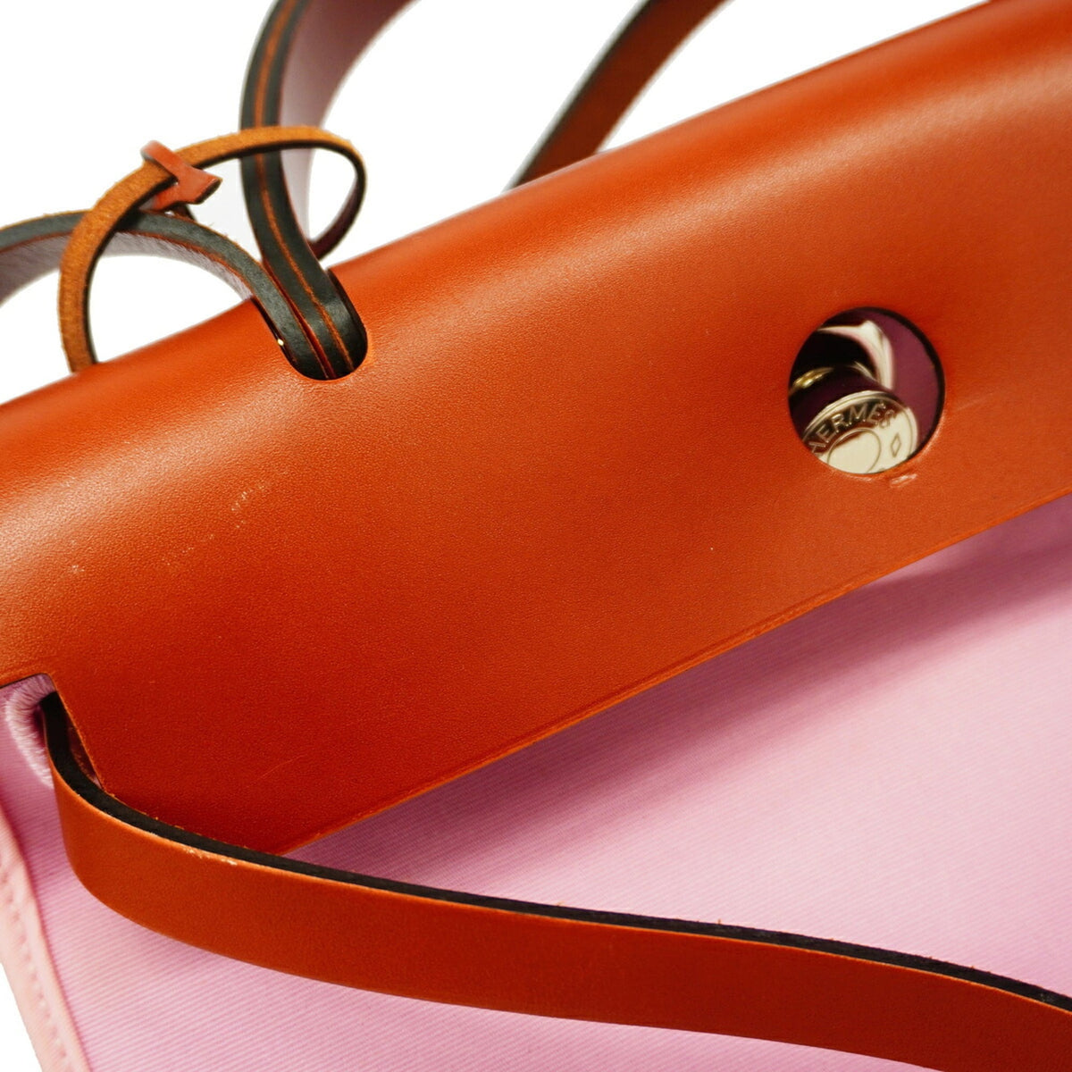 Hermes Brown Pink Toile Officier Handbag (Pre-Owned)