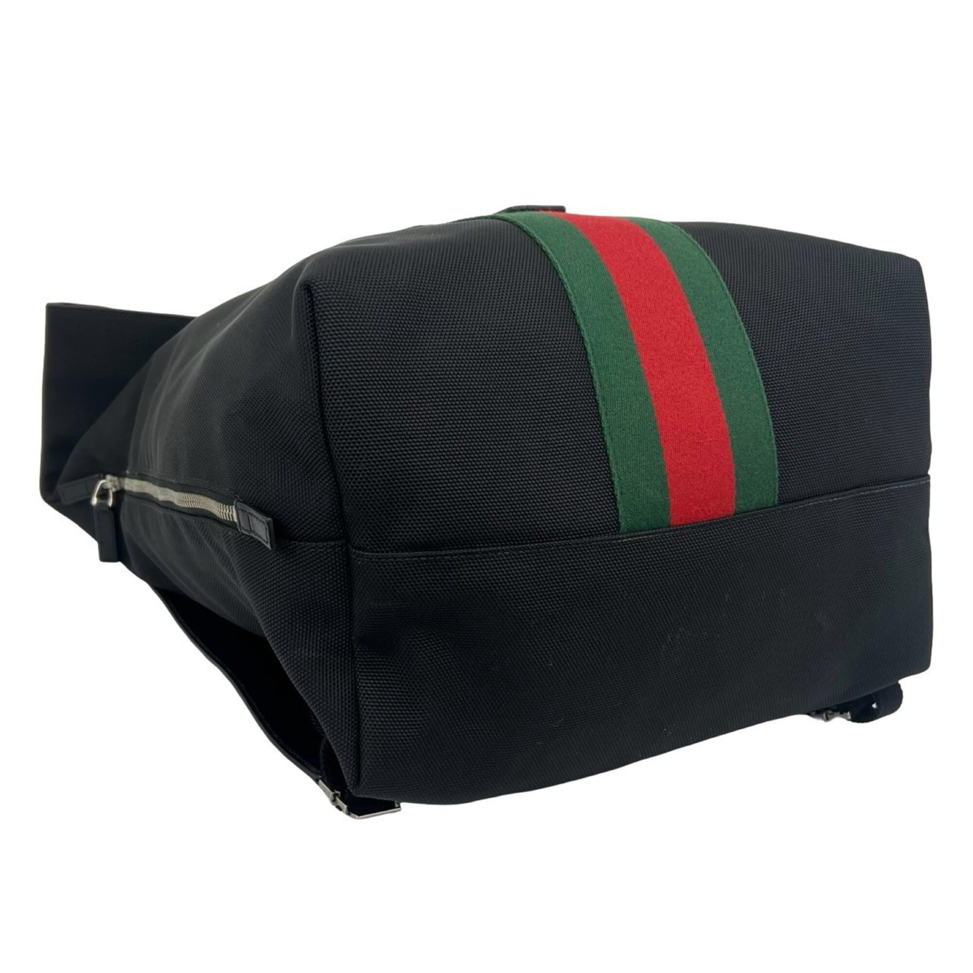 Gucci Black Green Red Color Canvas Leather Backpack (Pre-Owned)