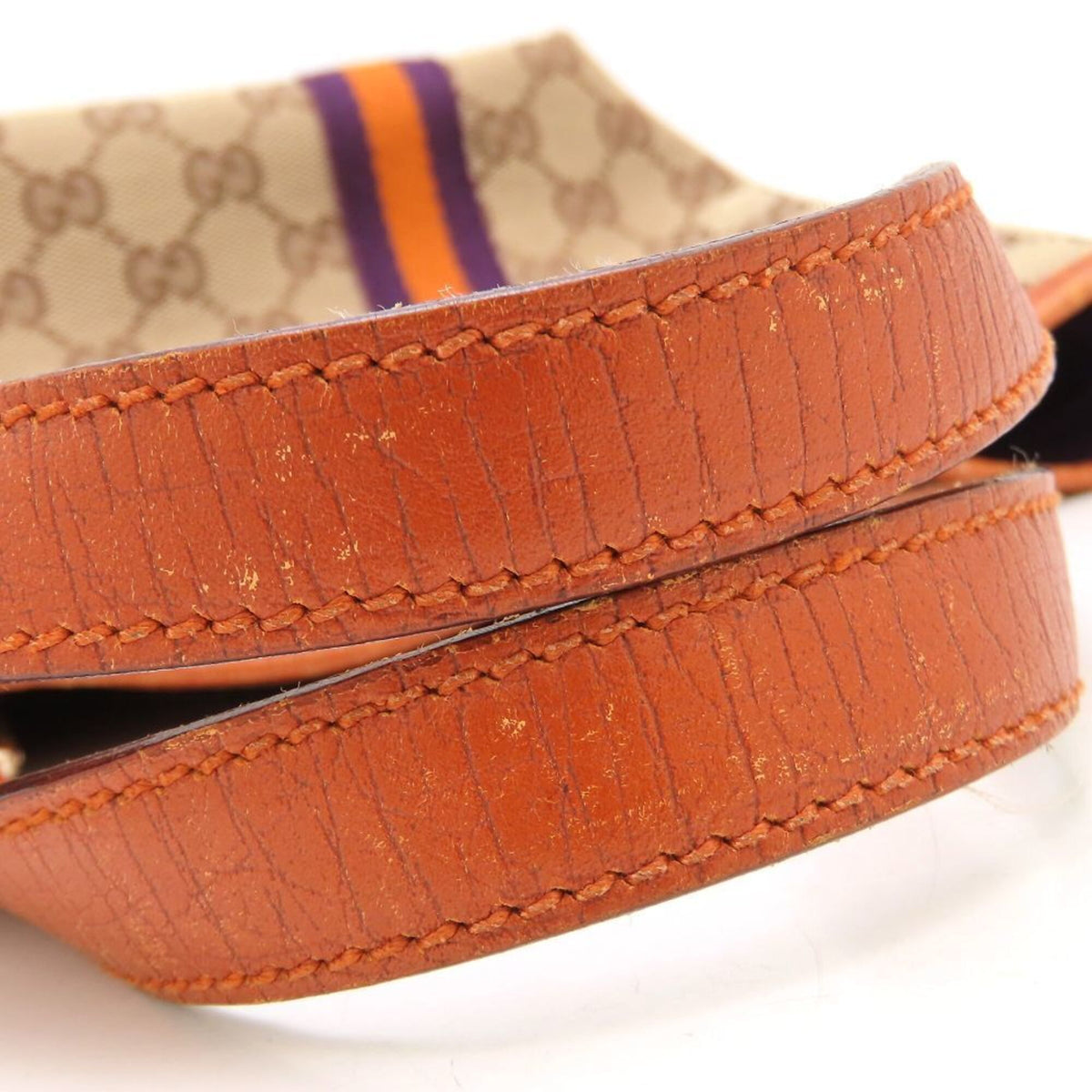 Gucci Sherry Line Beige Orange Purple Gg Canvas Leather Handbag (Pre-Owned)