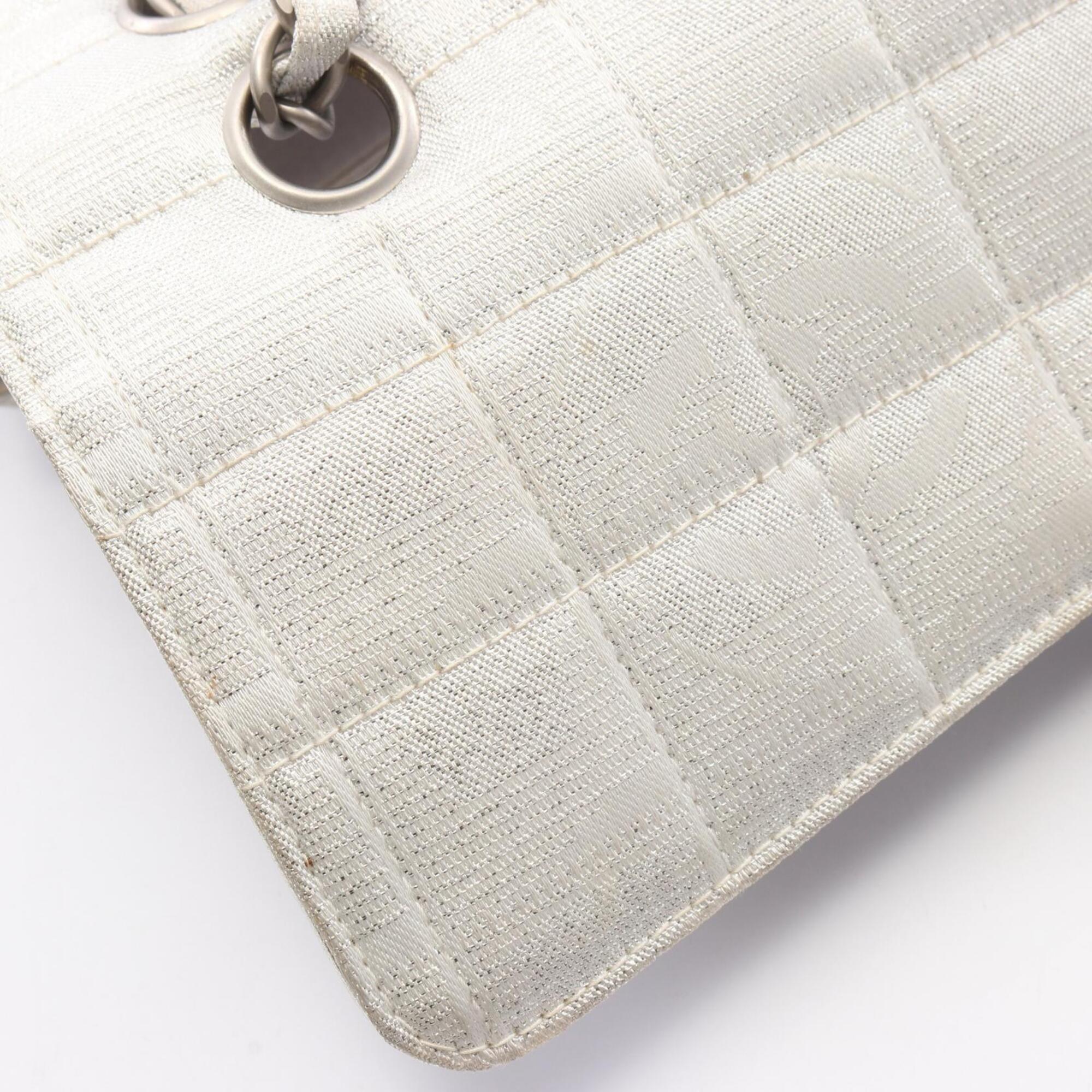 Chanel New Travel Line Silver Leather Nylon Canvas Handbag Shoulder Bag (Pre-Owned)