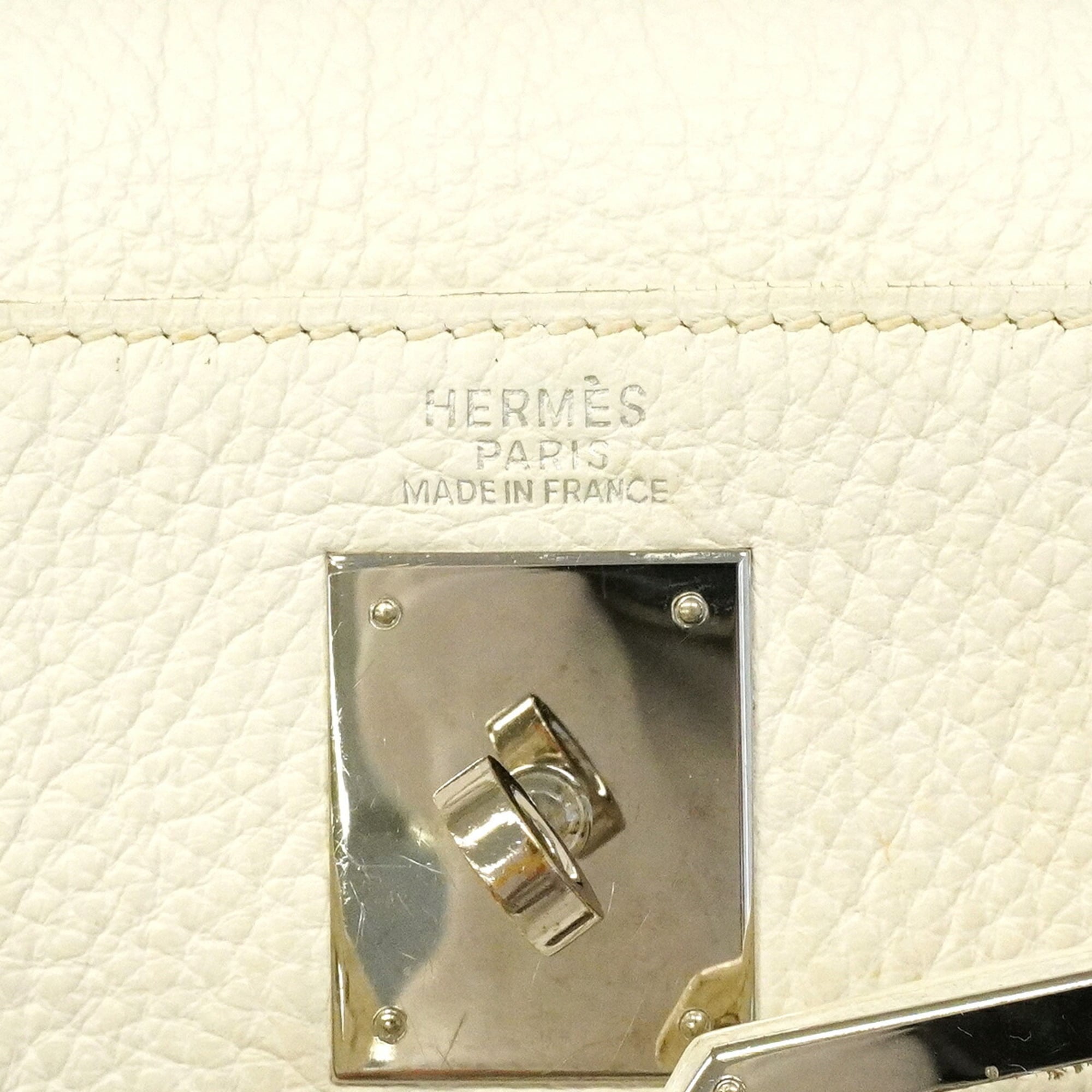 Hermes White Taurillon Clemence Leather Handbag (Pre-Owned)