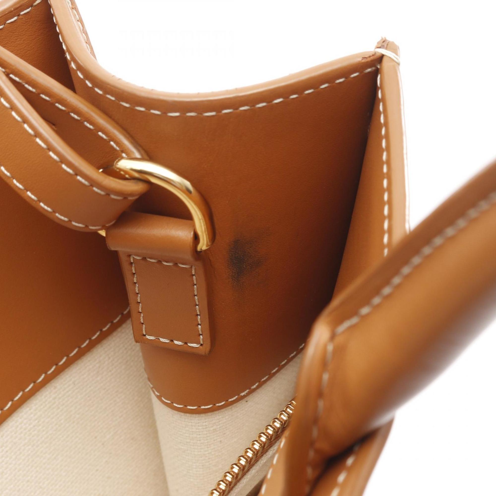 Celine Cabas Brown White Canvas Leather Tote Bag (Pre-Owned)