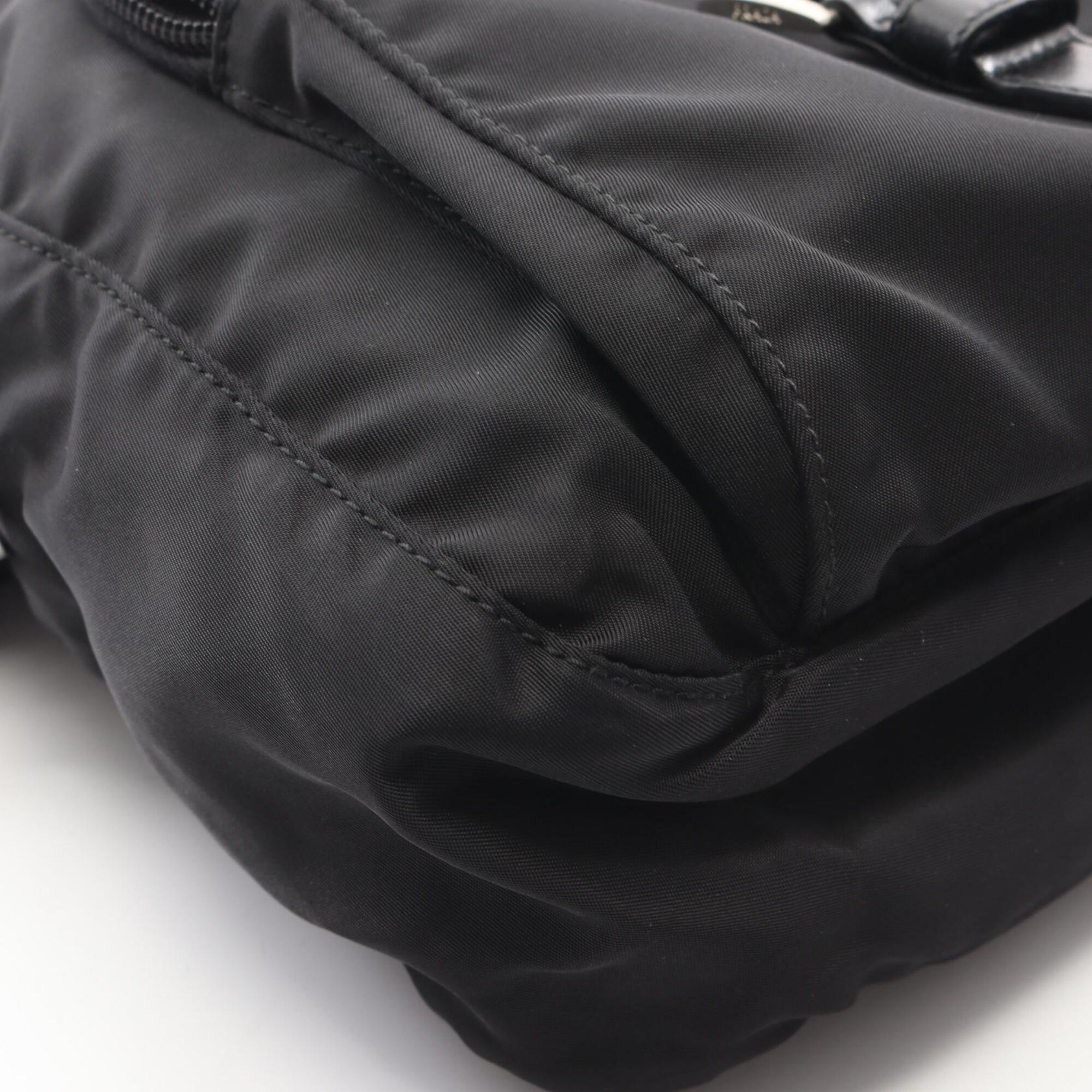 Prada Black Nylon Leather Handbag Shoulder Bag (Pre-Owned)