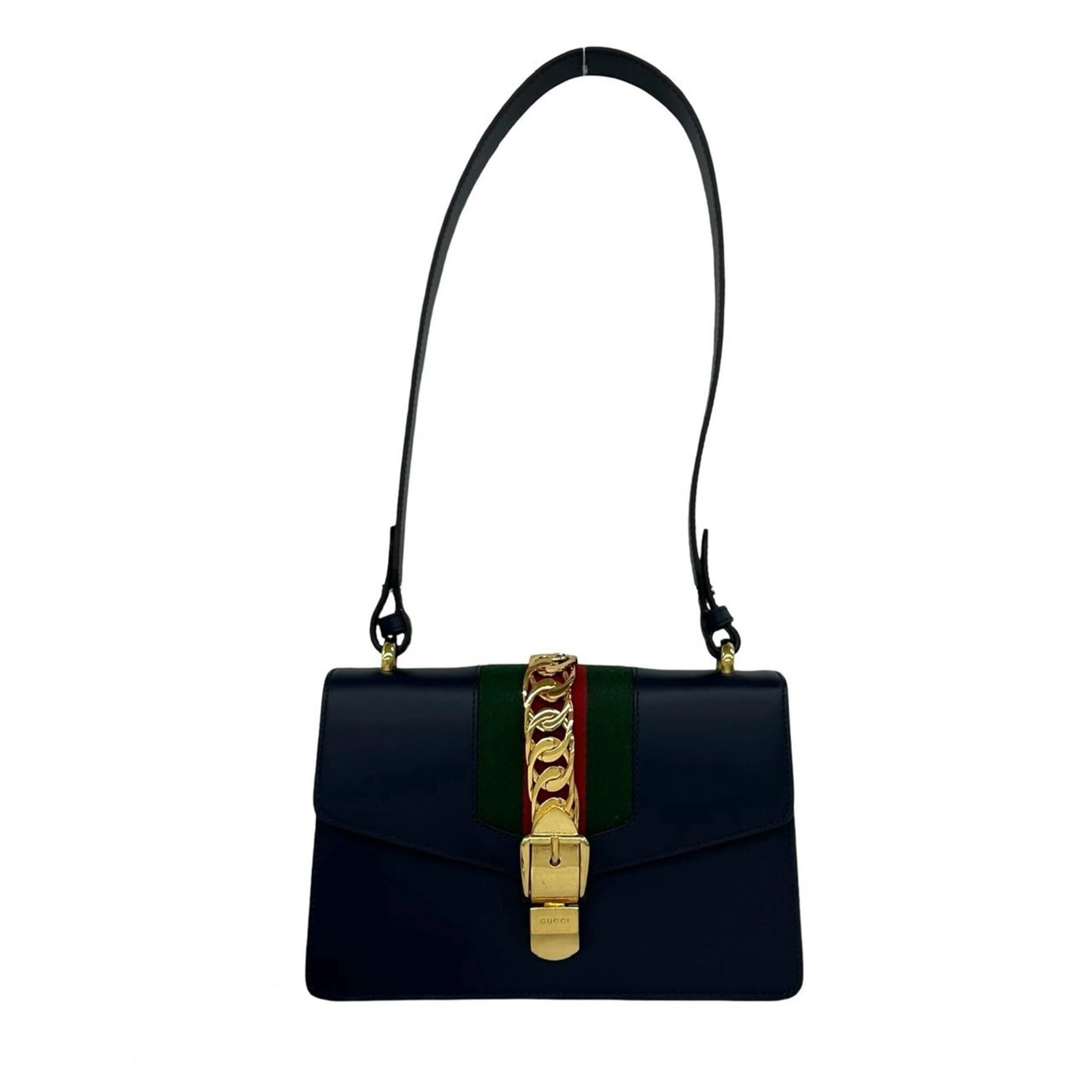 Gucci Green Navy Red Color Leather Shoulder Bag (Pre-Owned)