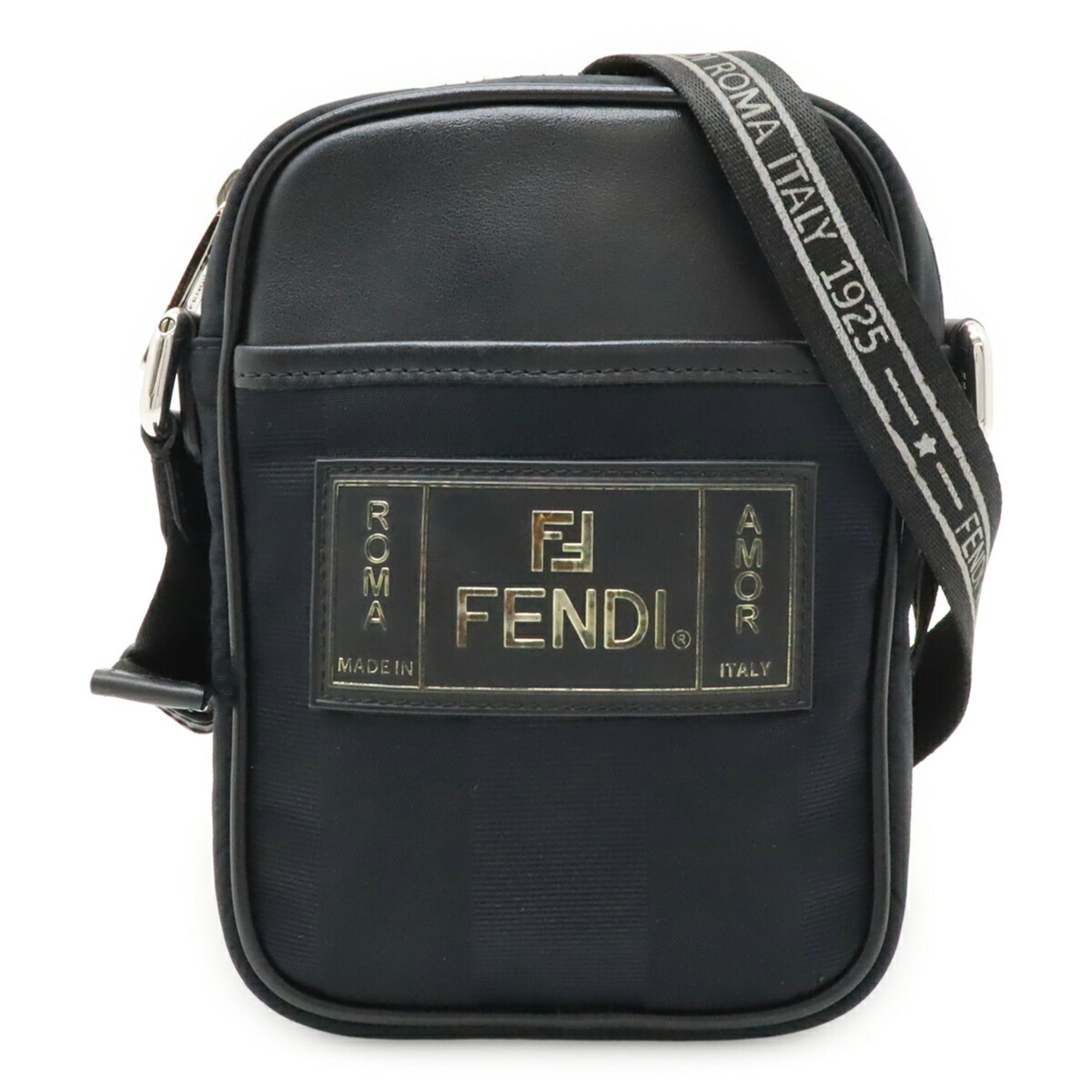 Fendi Pequin Black Nylon Leather Pochette Shoulder Bag (Pre-Owned)