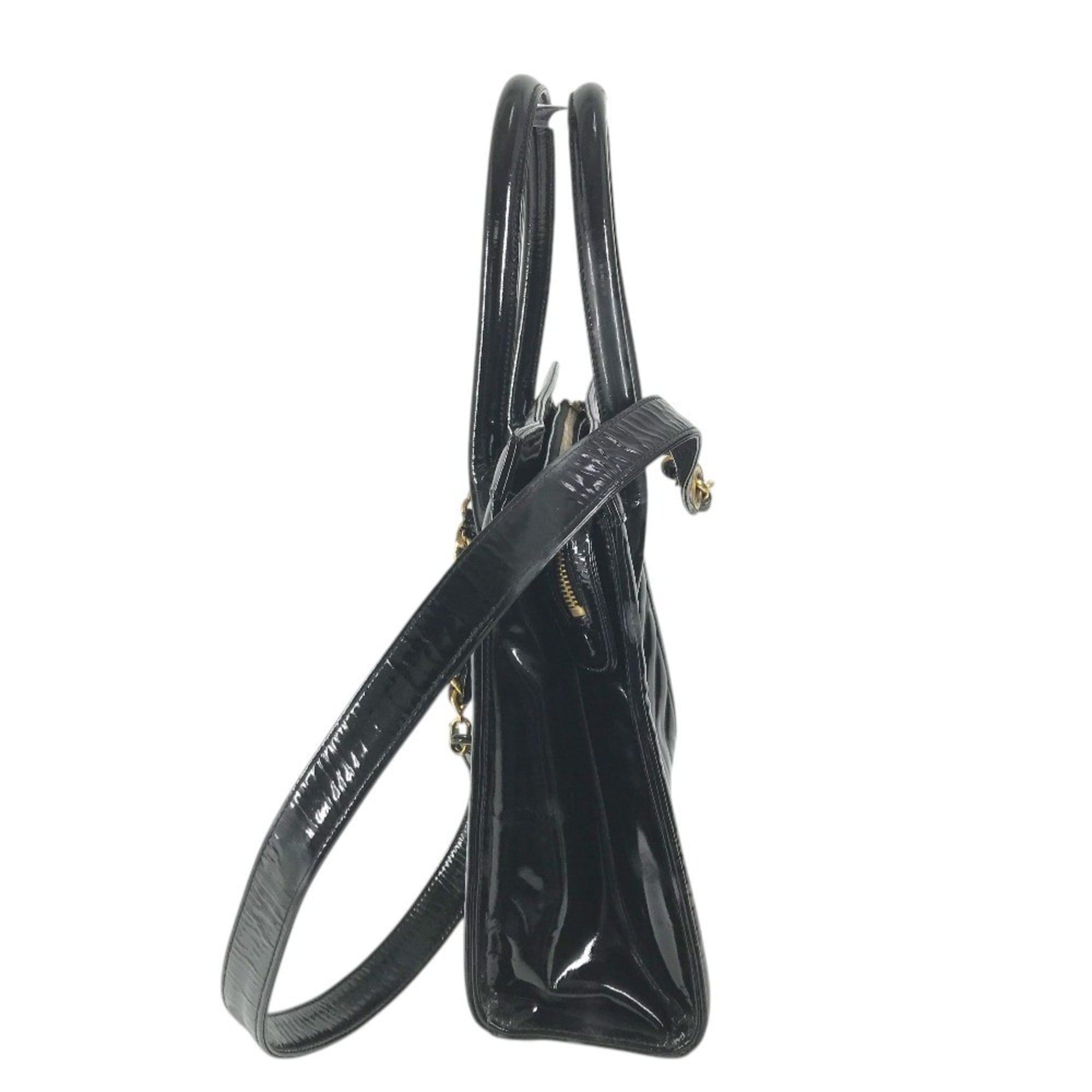 Chanel Black Gold Patent Leather Handbag Shoulder Bag Tote Bag (Pre-Owned)