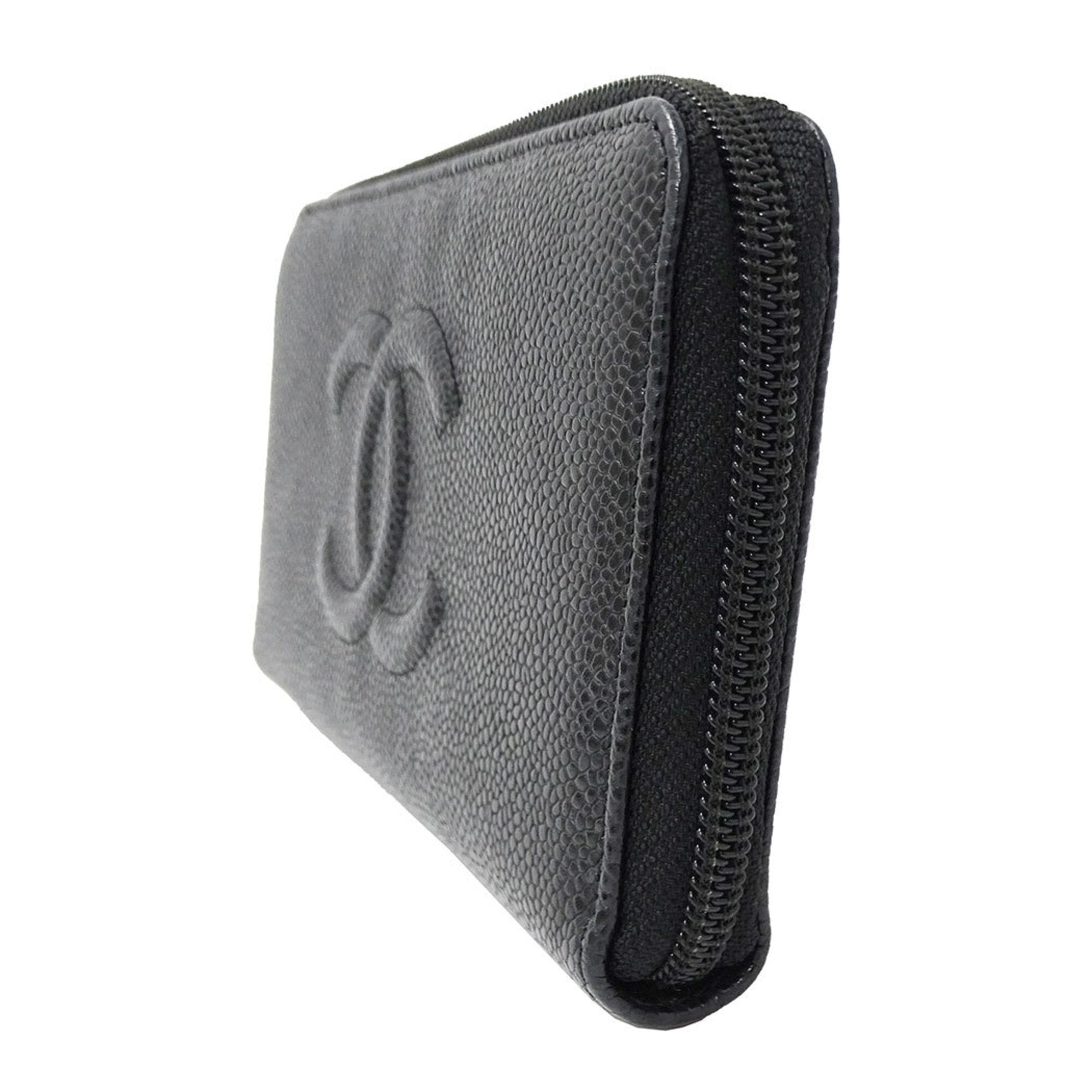 Chanel Black Grained Calfskin Long Wallet (Bi-Fold) (Pre-Owned)