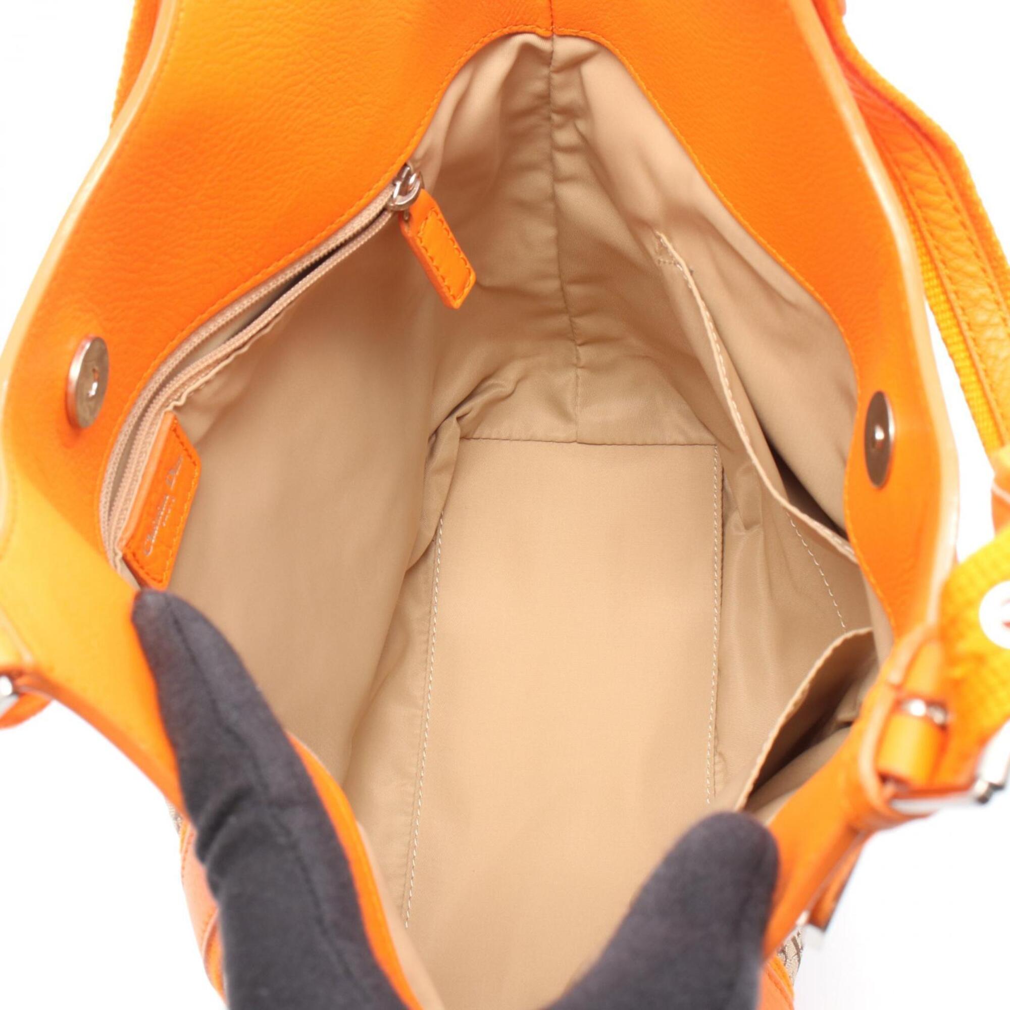 Christian Dior Beige Orange Canvas Leather Handbag Tote Bag (Pre-Owned)