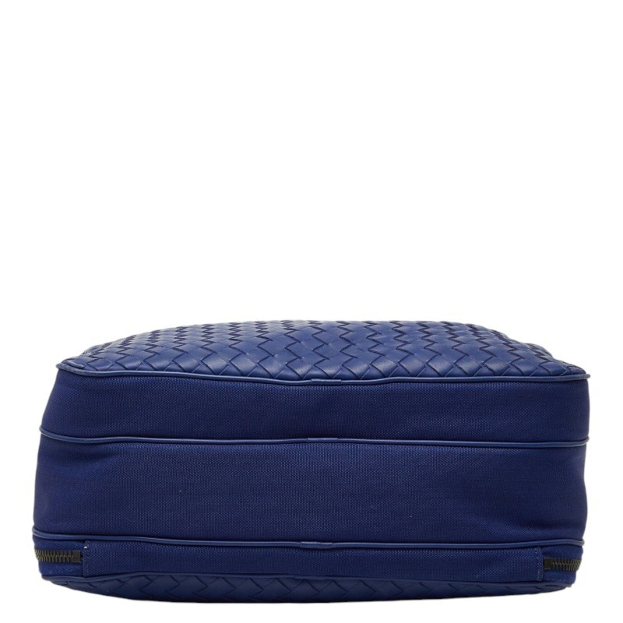 Bottega Veneta Intrecciato Blue Canvas Leather Messenger Bag Shoulder Bag (Pre-Owned)