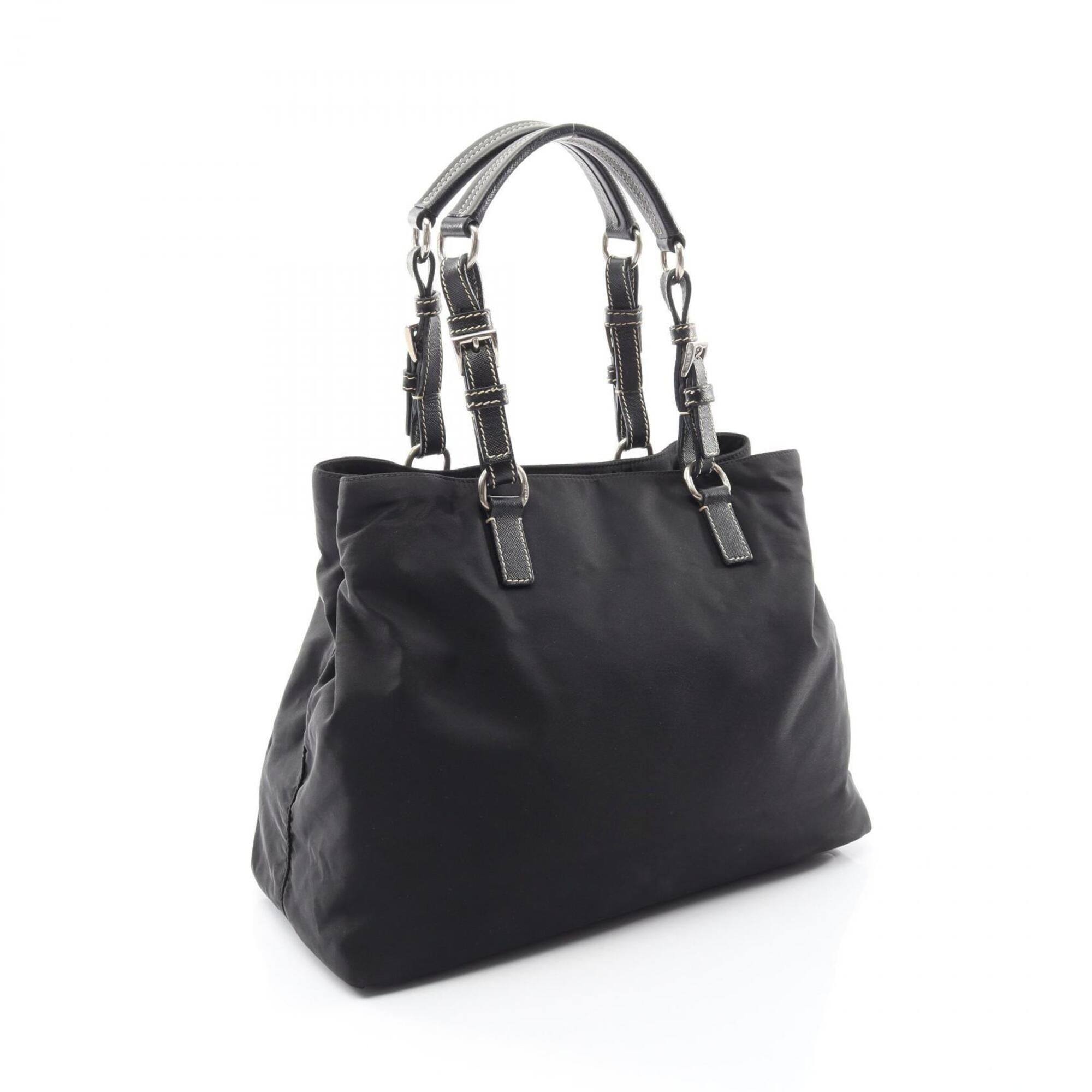 Prada Black Nylon Leather Handbag Tote Bag (Pre-Owned)