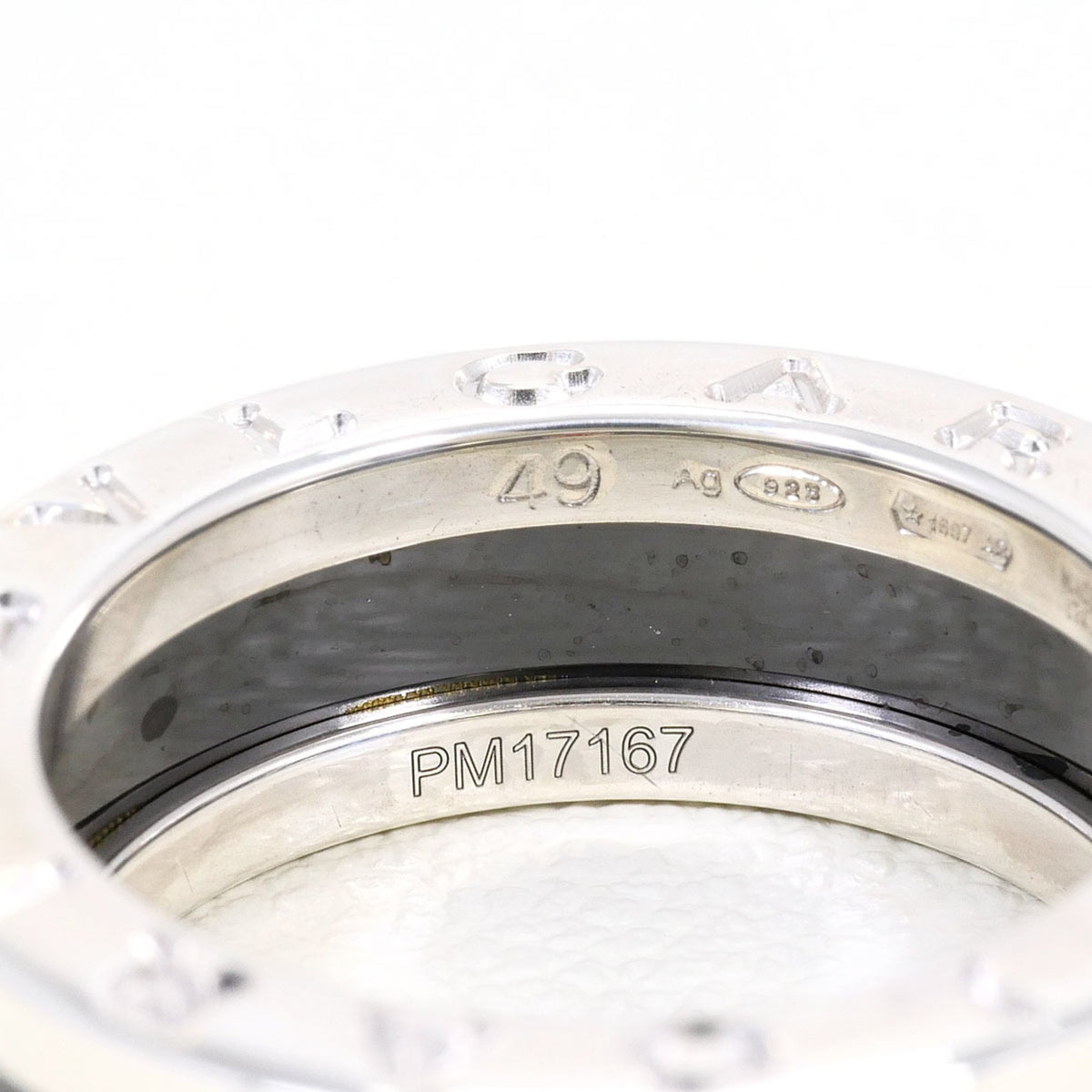 Bvlgari Silver Black Ceramic Silver 925 Band Ring (Pre-Owned)