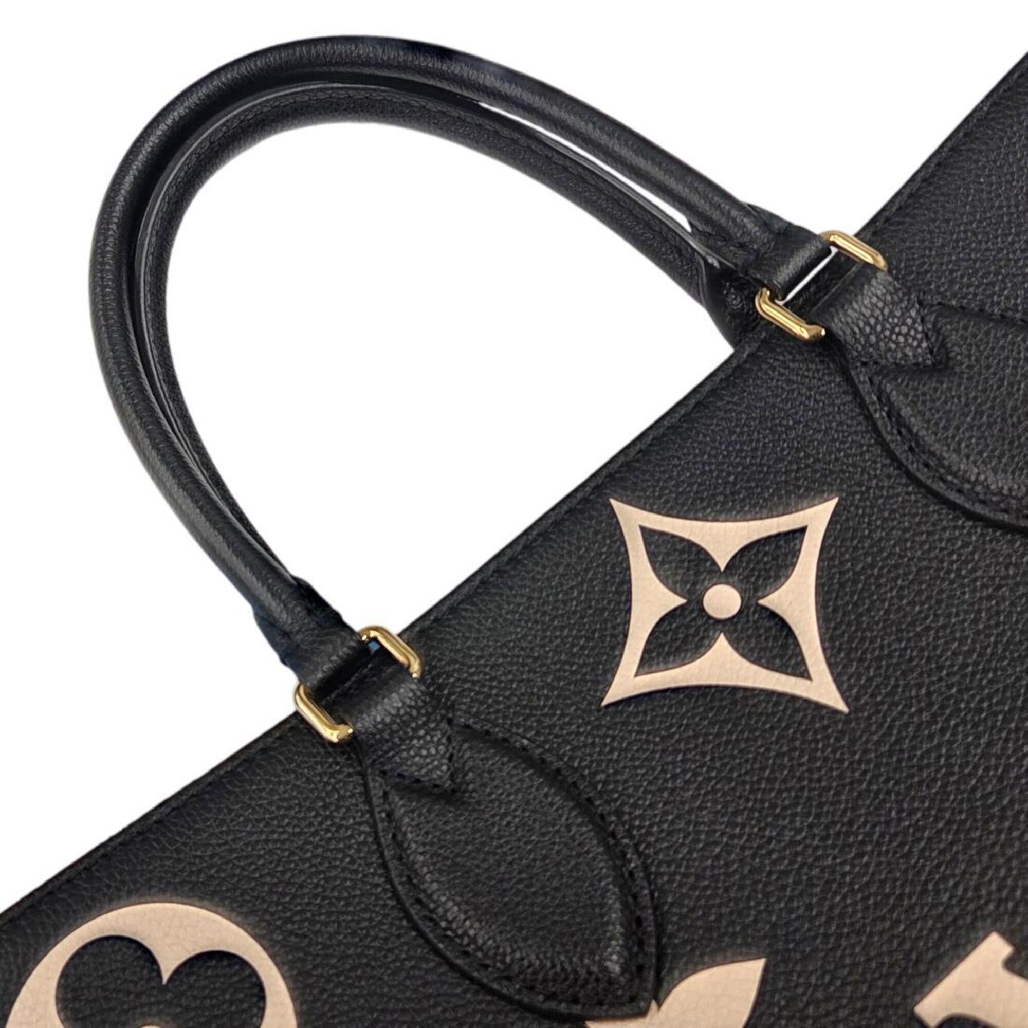 Louis Vuitton Beige Black Leather Handbag Tote Bag (Pre-Owned)