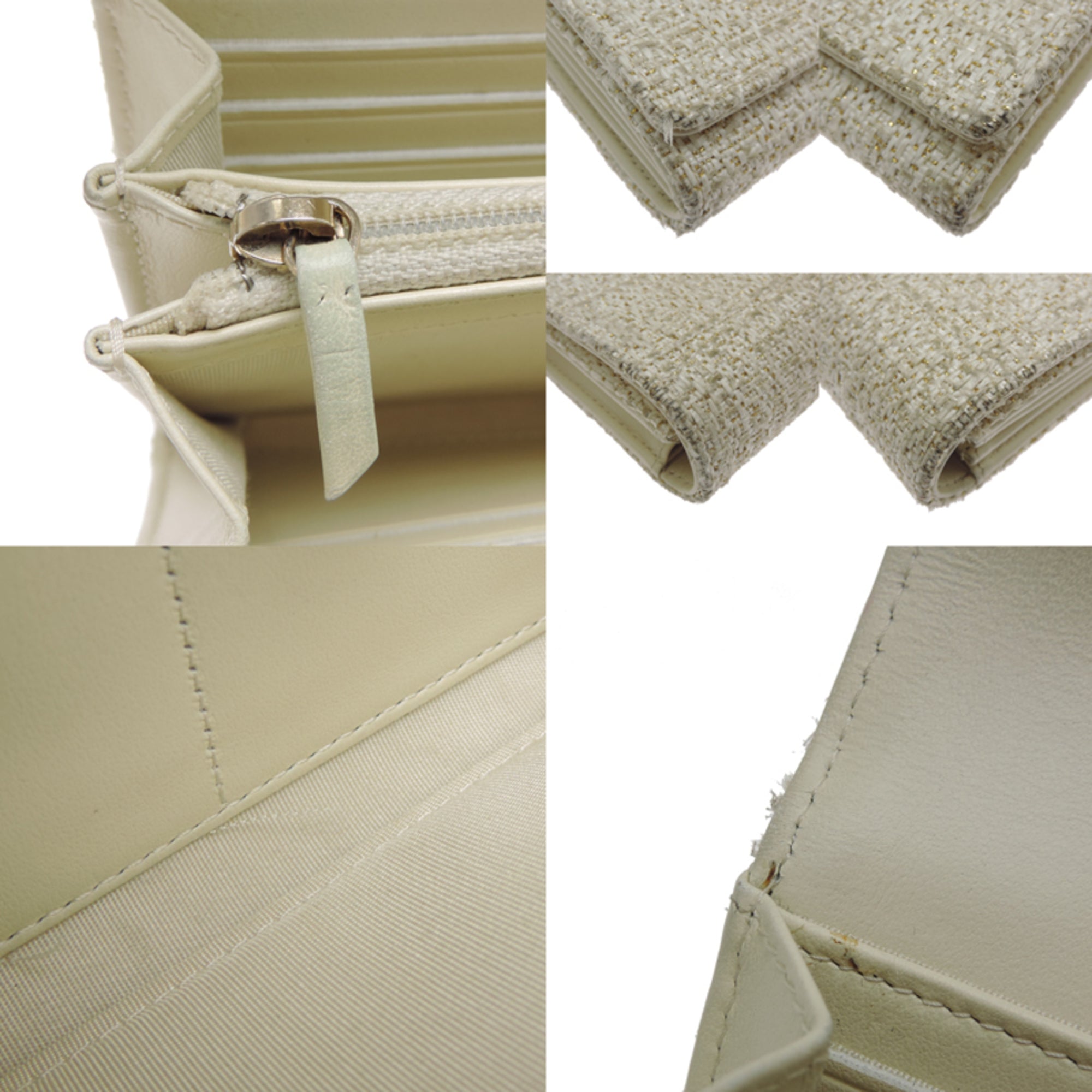 Chanel Beige Tweed Long Wallet (Bi-Fold) (Pre-Owned)