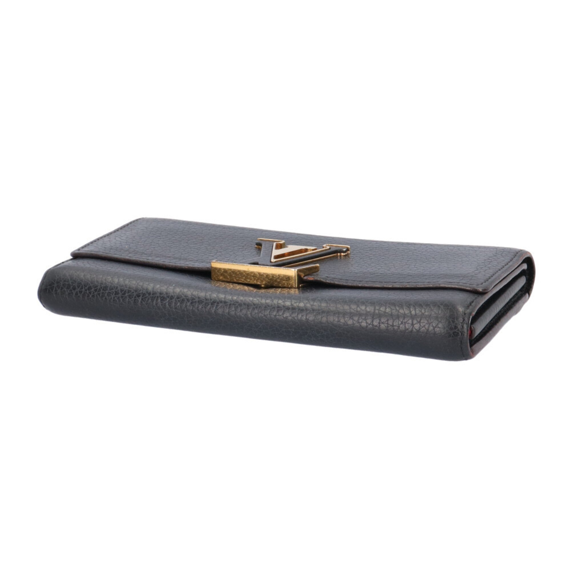 Louis Vuitton Black Fuchsia Pink Leather Long Wallet (Bi-Fold) (Pre-Owned)