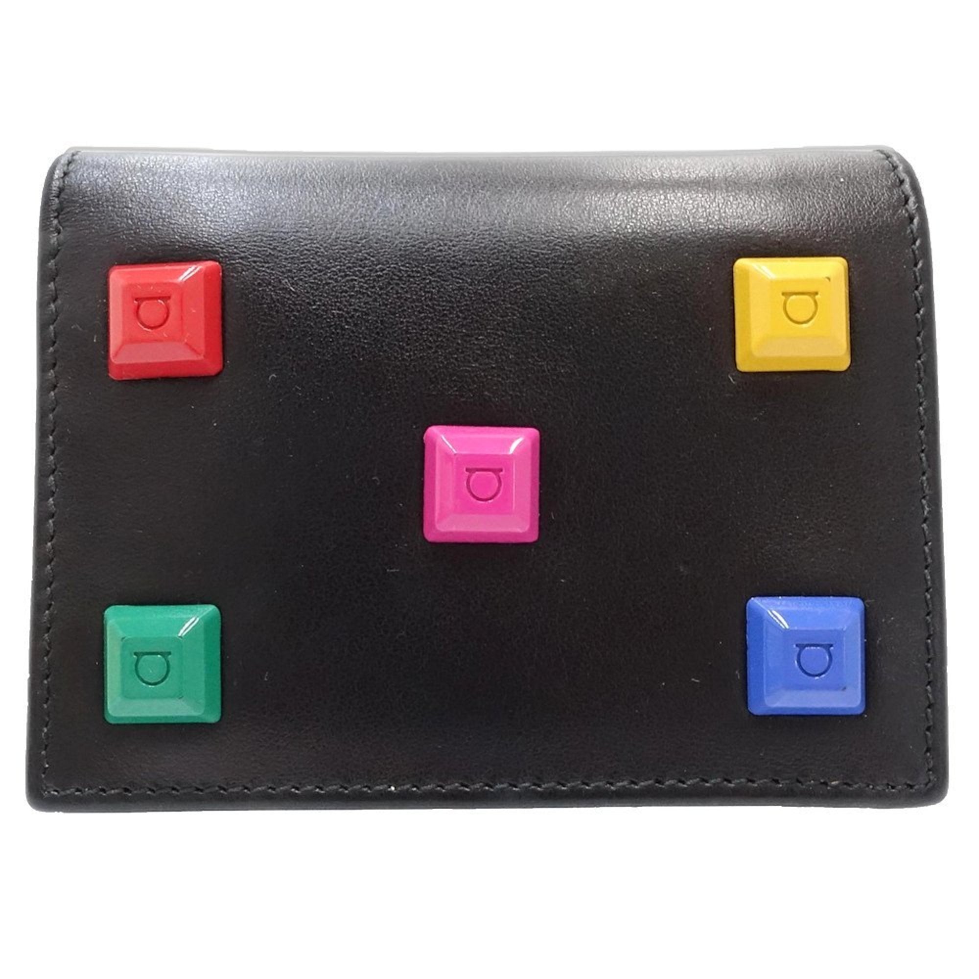 Salvatore Ferragamo Black Multi-Color Leather Wallet (Bi-Fold) (Pre-Owned)