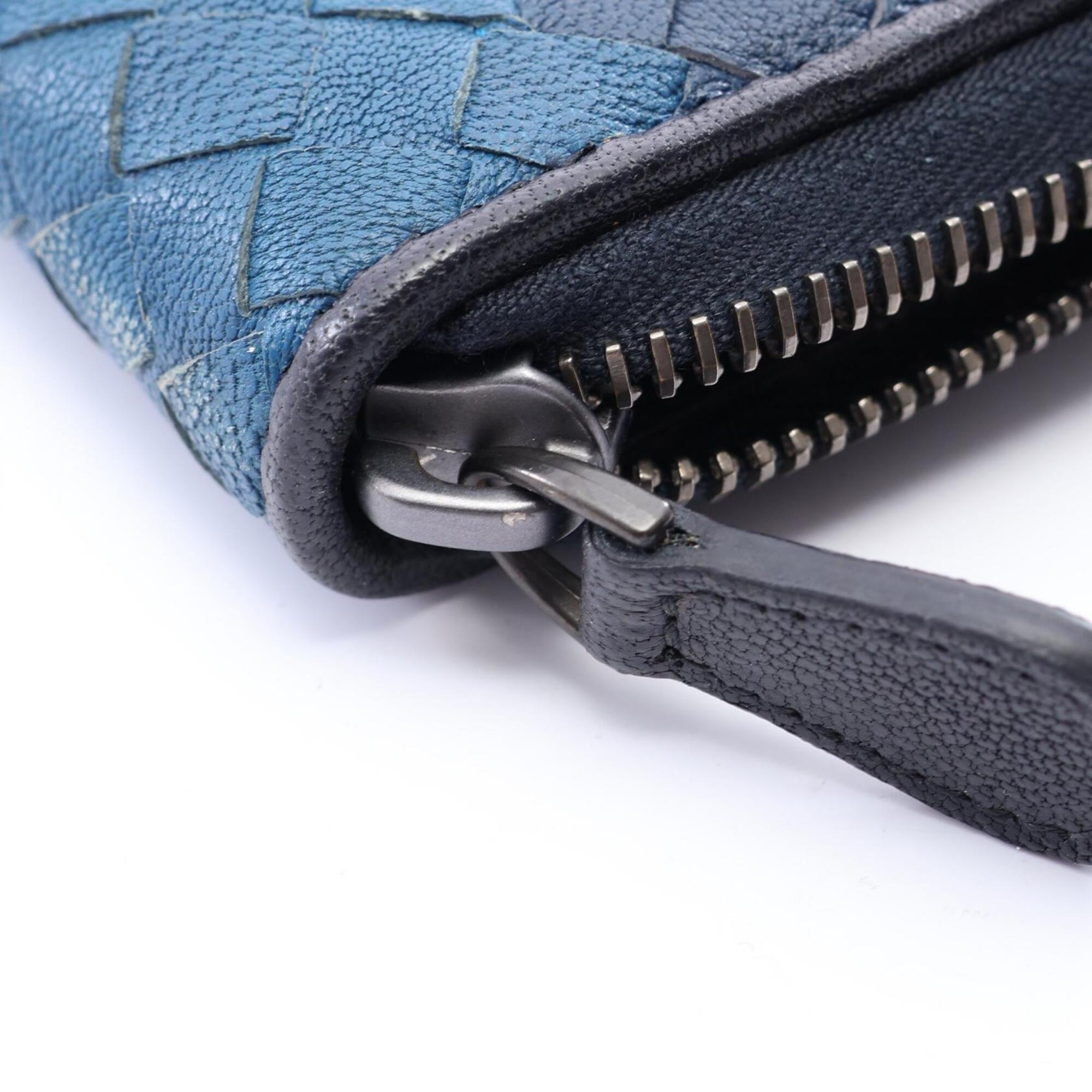 Bottega Veneta Black Blue Navy Intrecciato Long Wallet (Bi-Fold) (Pre-Owned)