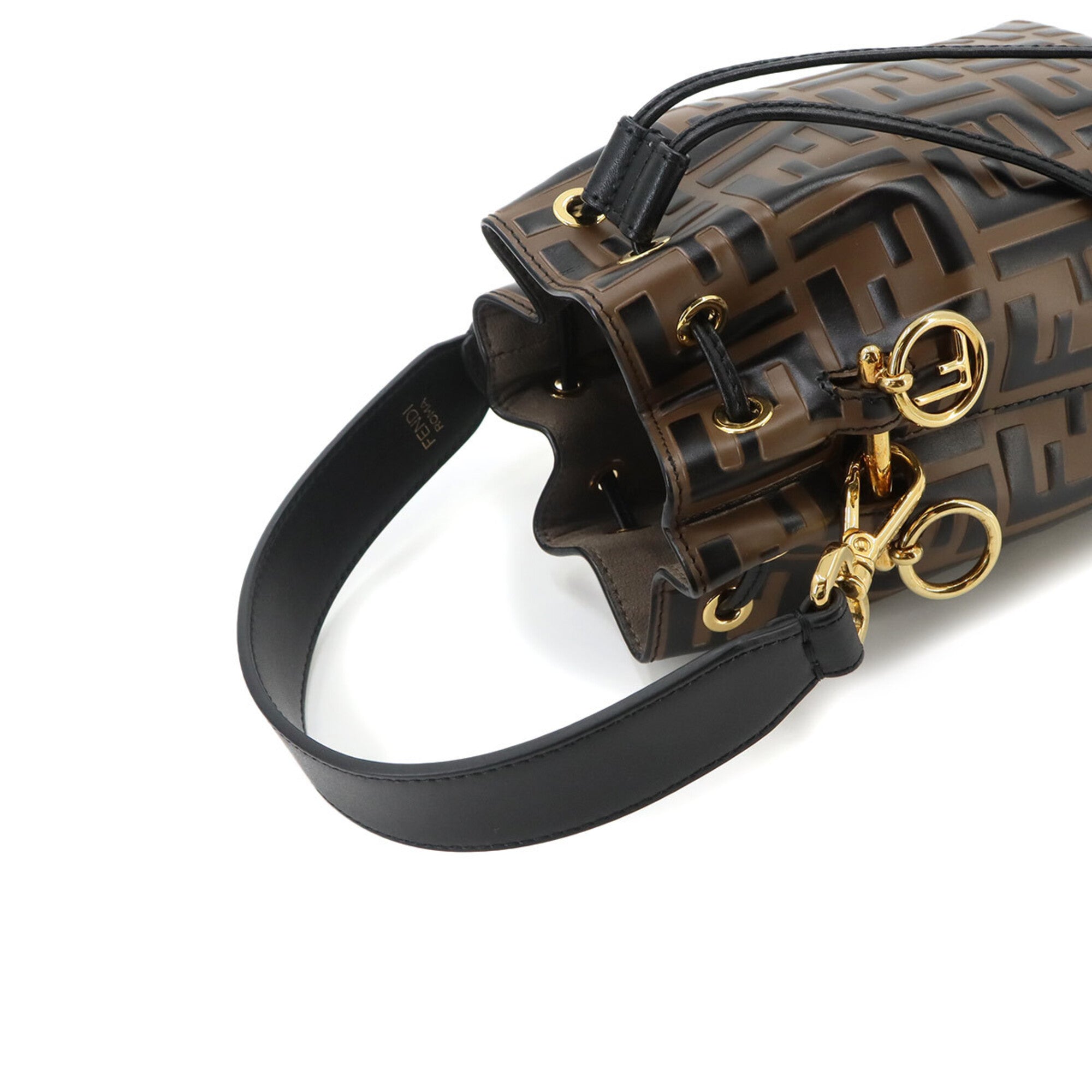 Fendi Zucca Black Brown Leather Handbag (Pre-Owned)