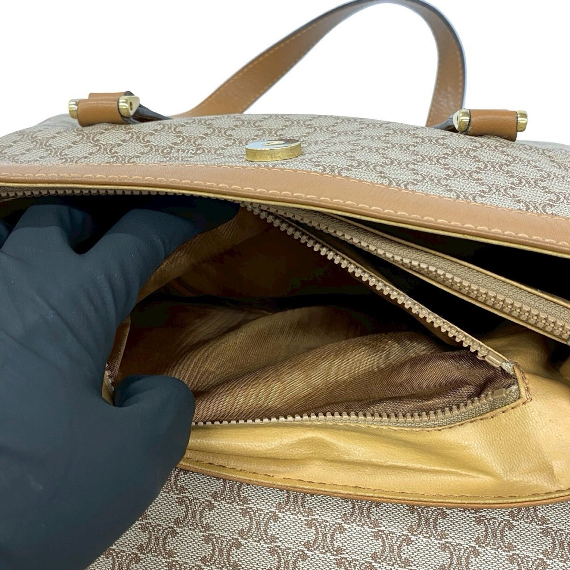 Celine Beige Brown Leather Pvc Handbag Tote Bag (Pre-Owned)