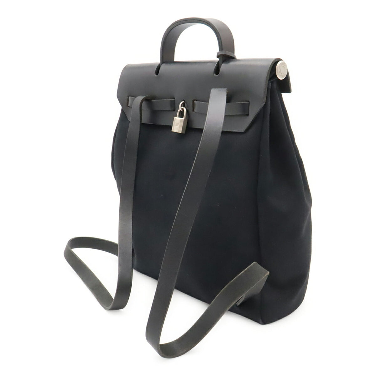 Hermes Black Toile Officier Leather Backpack Handbag (Pre-Owned)