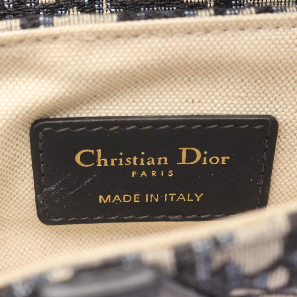 Christian Dior Ivory Navy Canvas Leather Handbag Saddle Bag (Pre-Owned)
