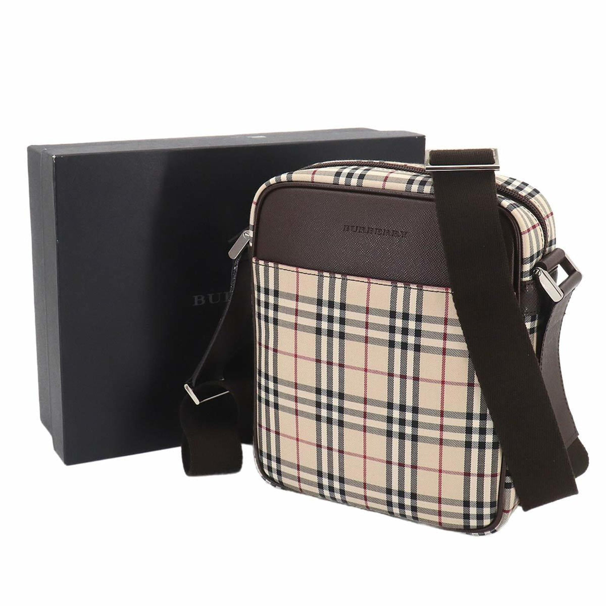 Burberry Beige Beige Brown Brown Canvas Handbag Shoulder Bag (Pre-Owned)