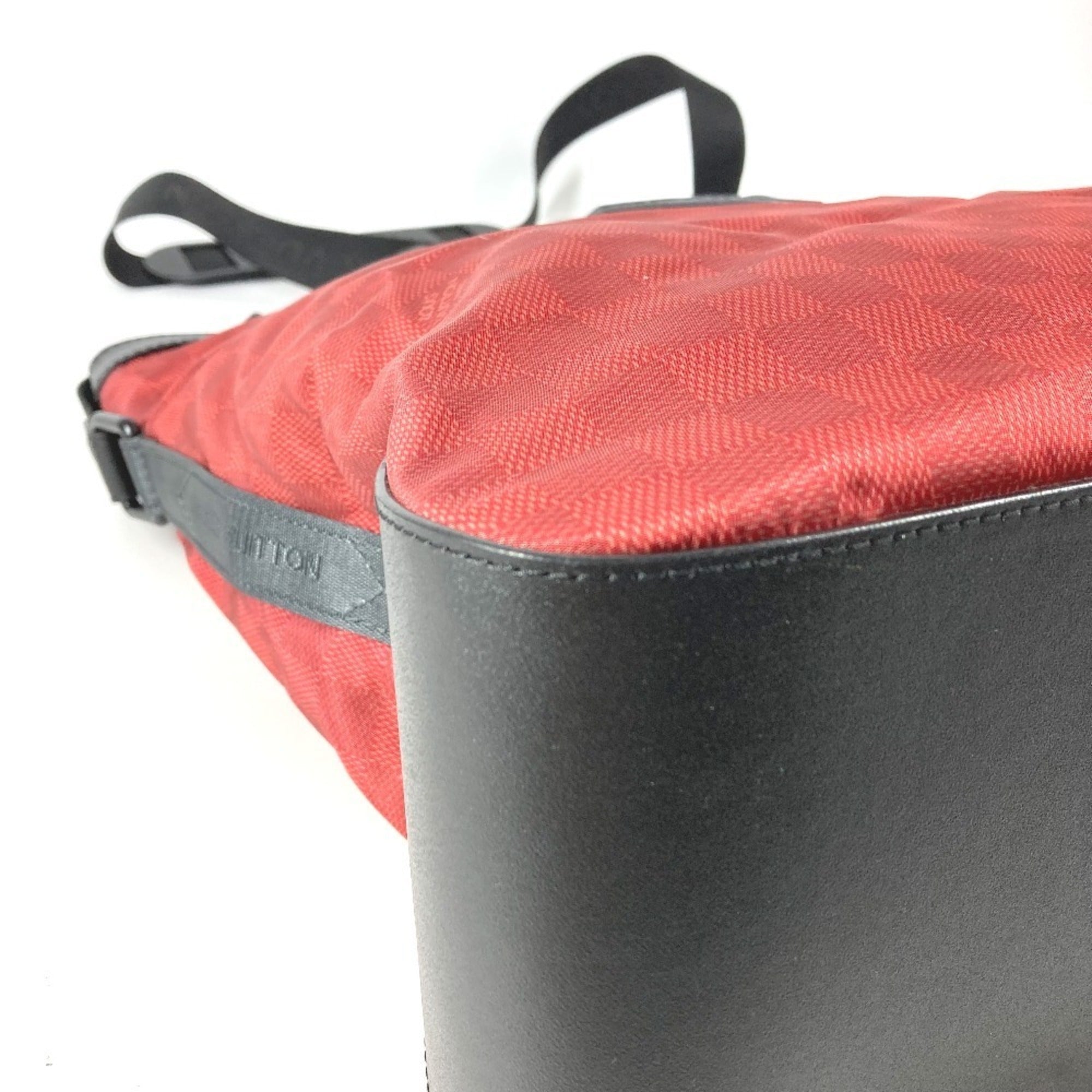 Louis Vuitton Black Red Color Leather Nylon Shoulder Bag Tote Bag (Pre-Owned)
