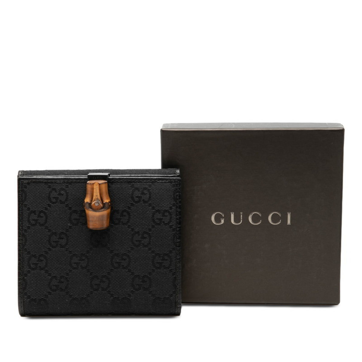 Gucci Bamboo Black Gg Canvas Leather Wallet (Bi-Fold) (Pre-Owned)
