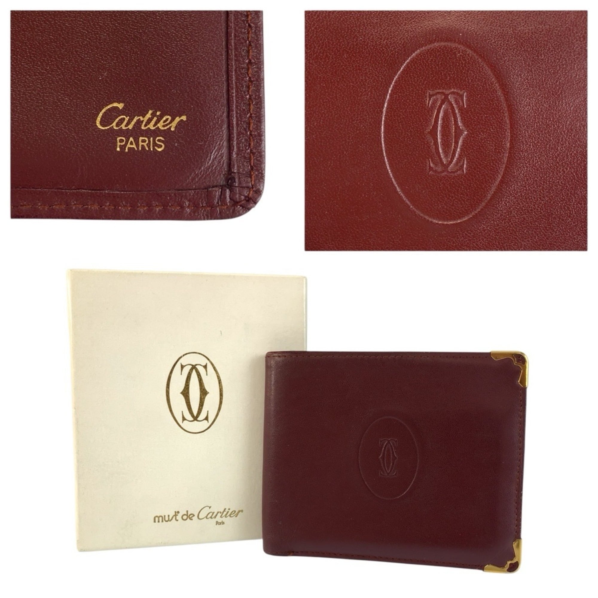 Cartier Bordeaux Wine Red Leather Wallet (Bi-Fold) (Pre-Owned)