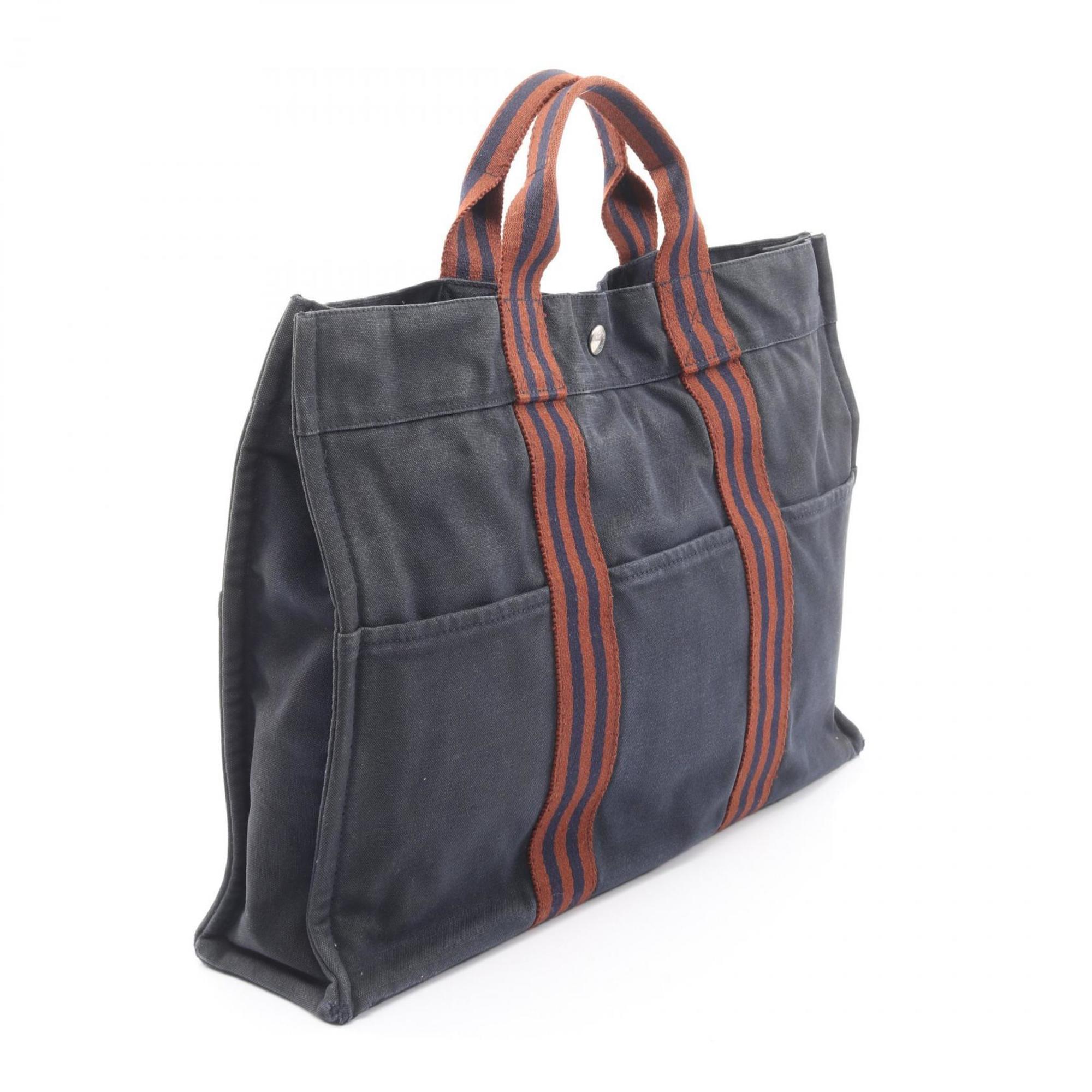 Hermes Brown Navy Canvas Tote Bag (Pre-Owned)