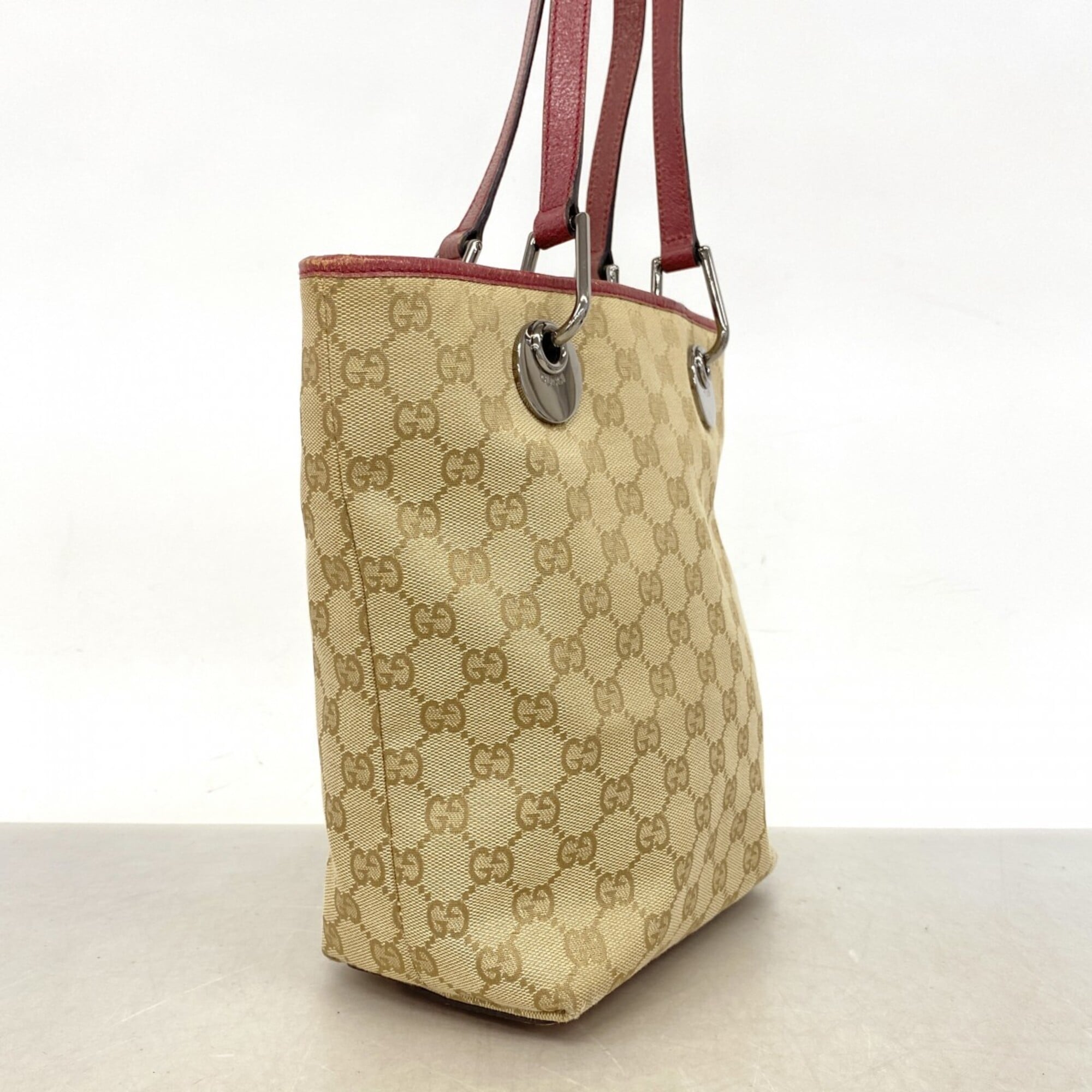 Gucci Beige Bordeaux Canvas Tote Bag (Pre-Owned)