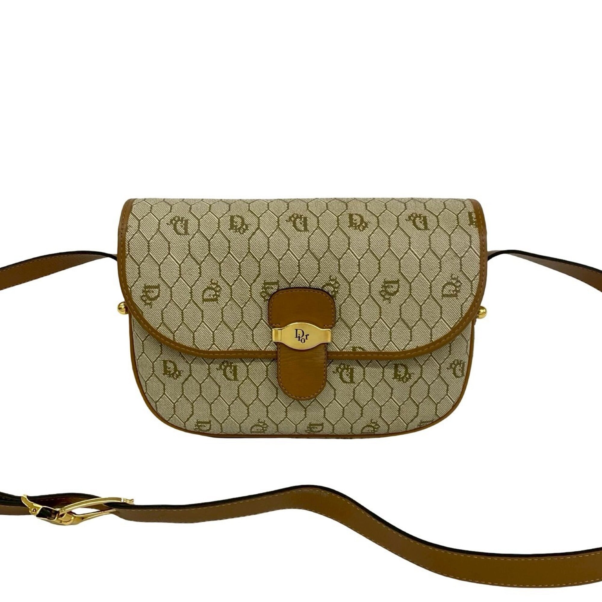Christian Dior Beige Brown Leather Pvc Pochette Shoulder Bag (Pre-Owned)