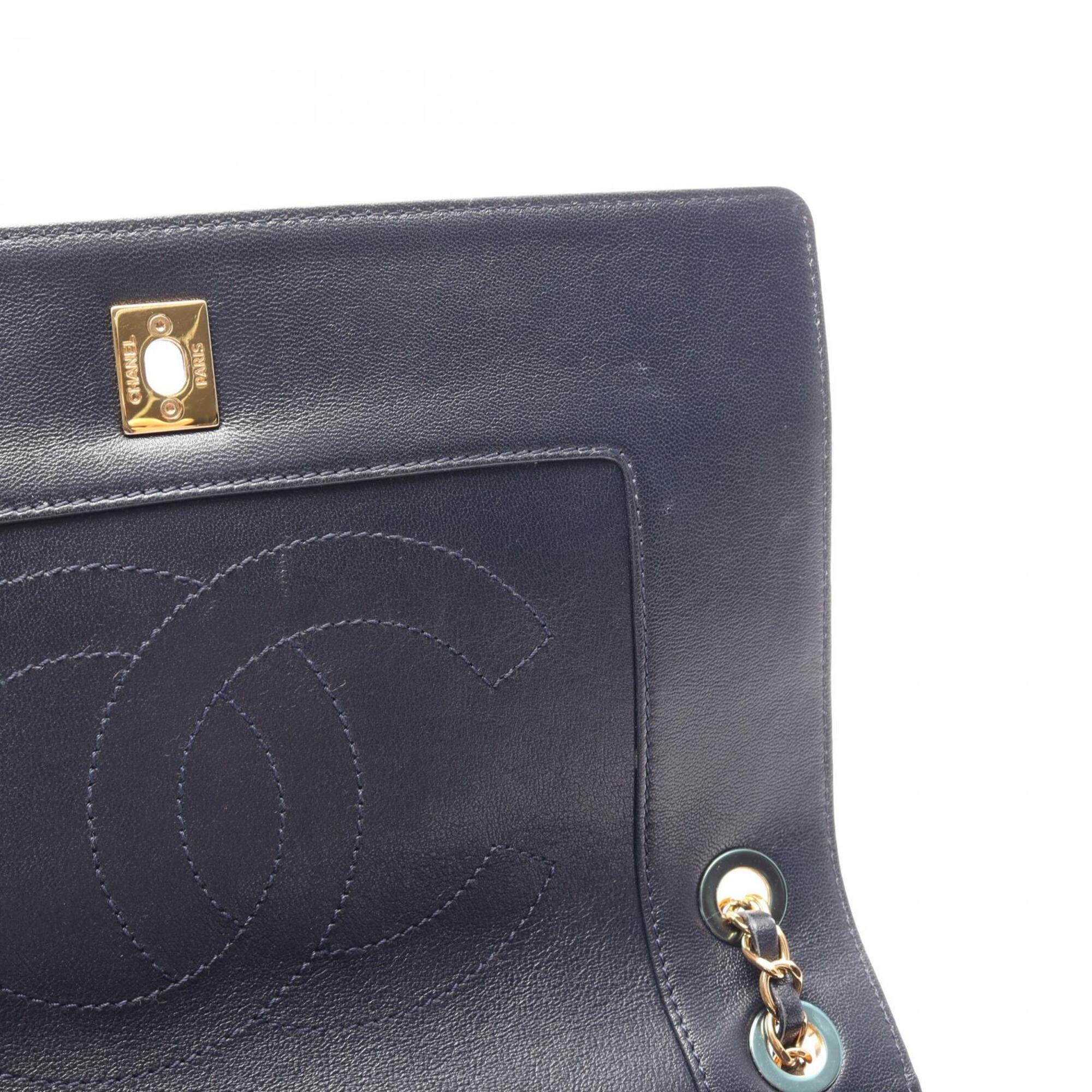 Chanel Navy Leather Handbag Shoulder Bag (Pre-Owned)