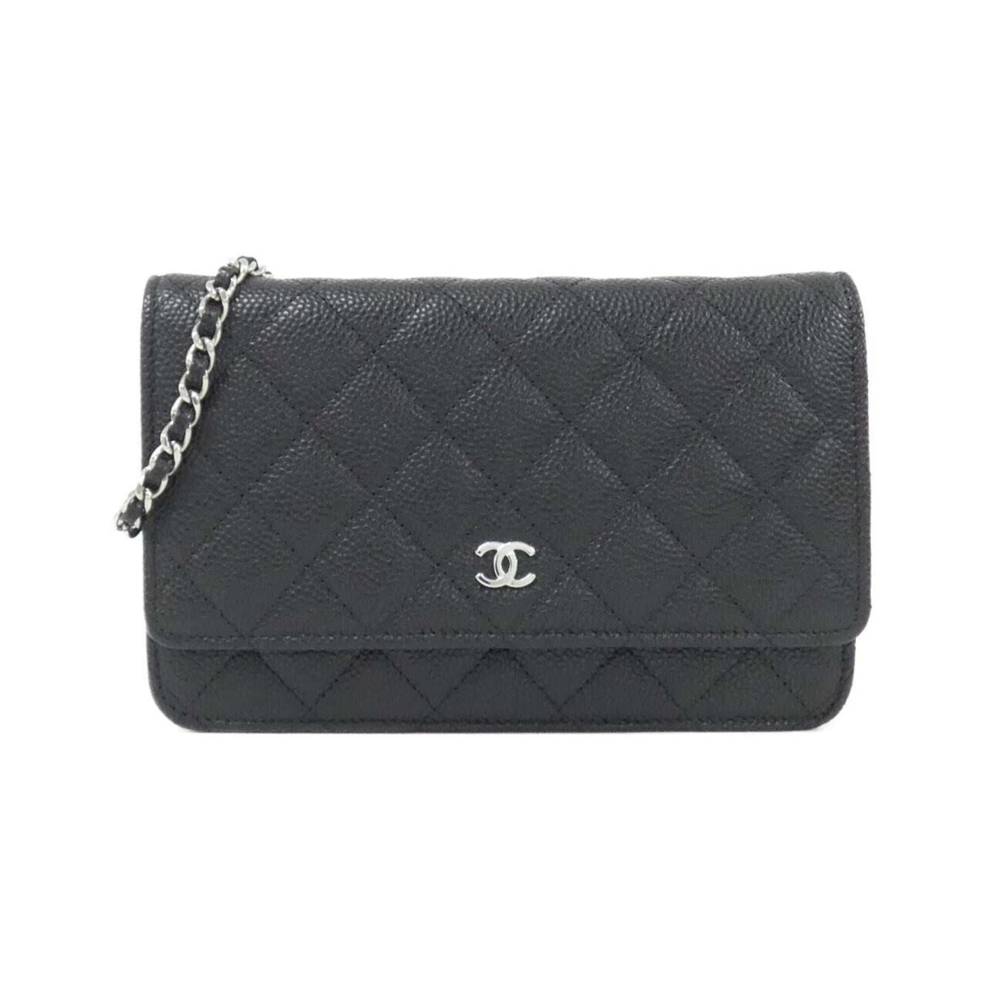 Chanel Black Grained Calfskin Chain/Shoulder Wallet (Pre-Owned)