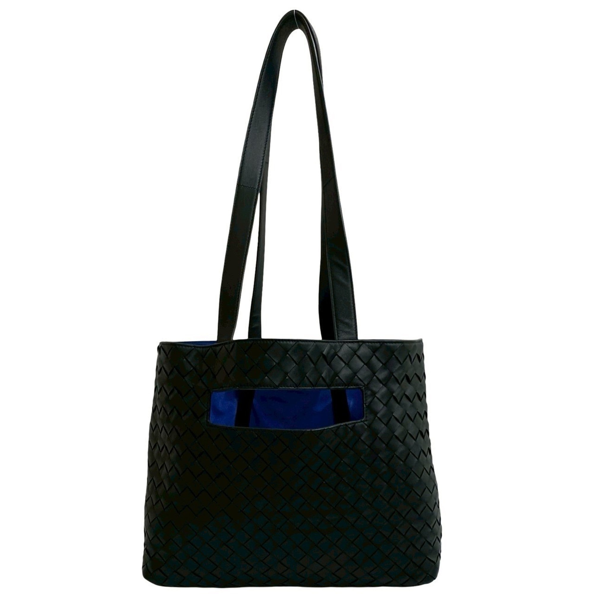 Bottega Veneta Black Blue Leather Handbag Tote Bag (Pre-Owned)