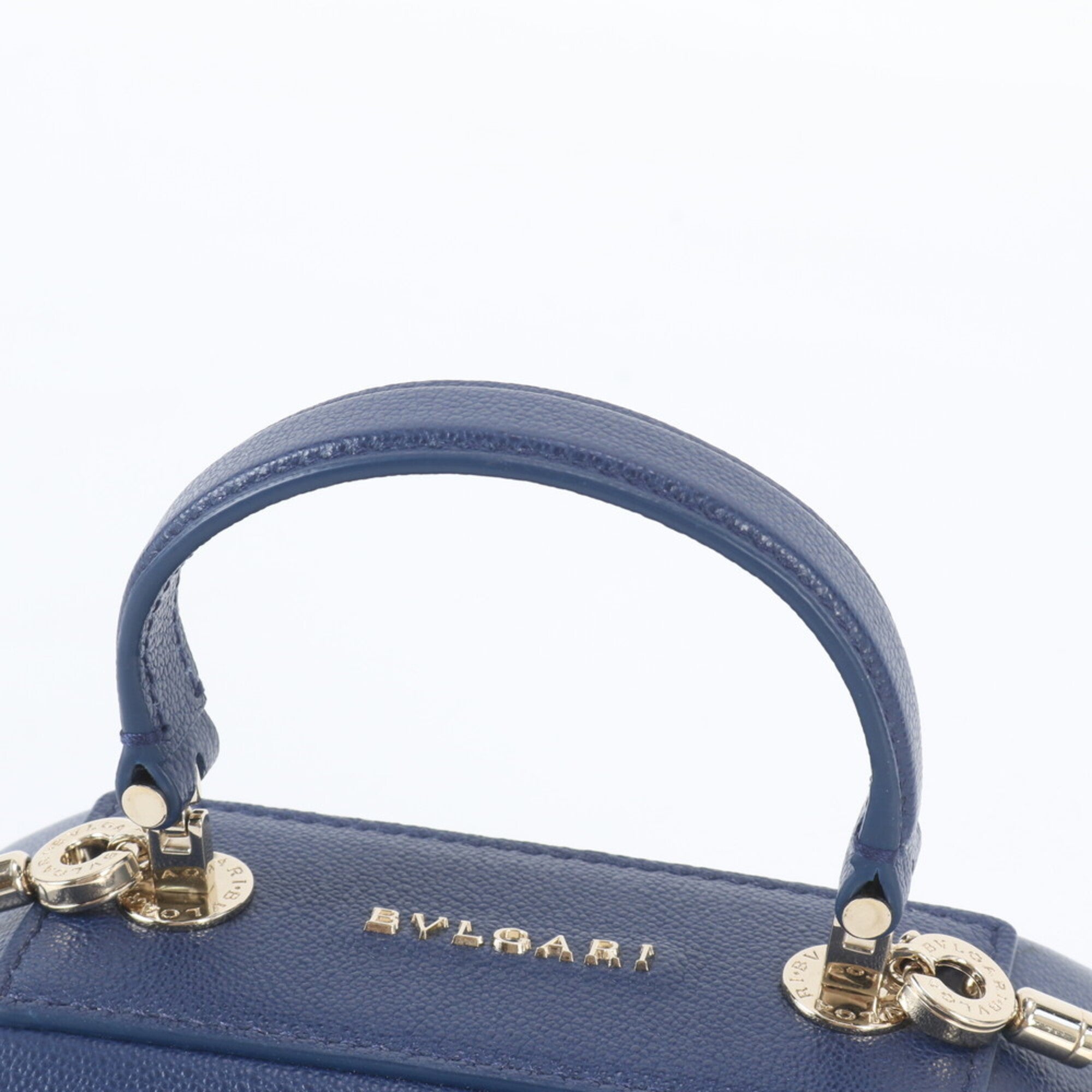 Bvlgari Navy Leather Handbag Shoulder Bag Vanity Bag (Pre-Owned)