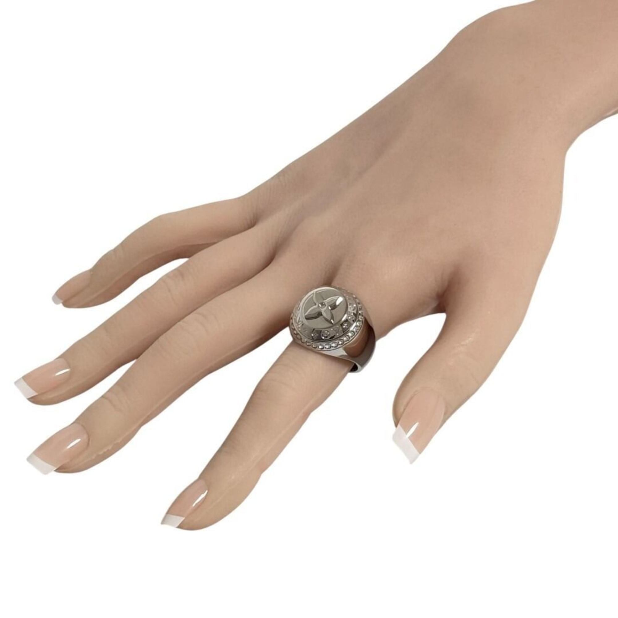 Louis Vuitton Metal Rhinestone Band Ring (Pre-Owned)