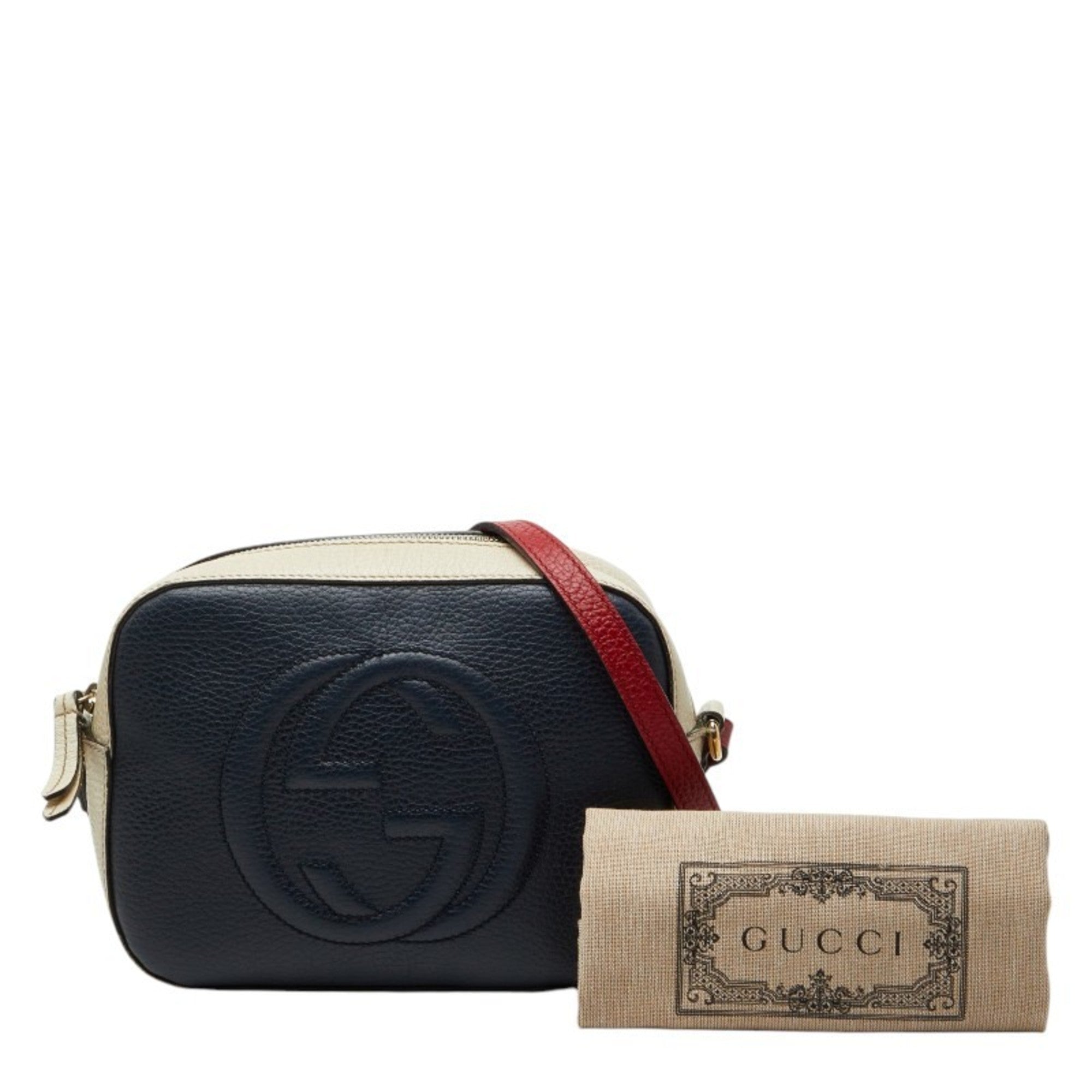 Gucci Navy Red Color White Leather Shoulder Bag (Pre-Owned)