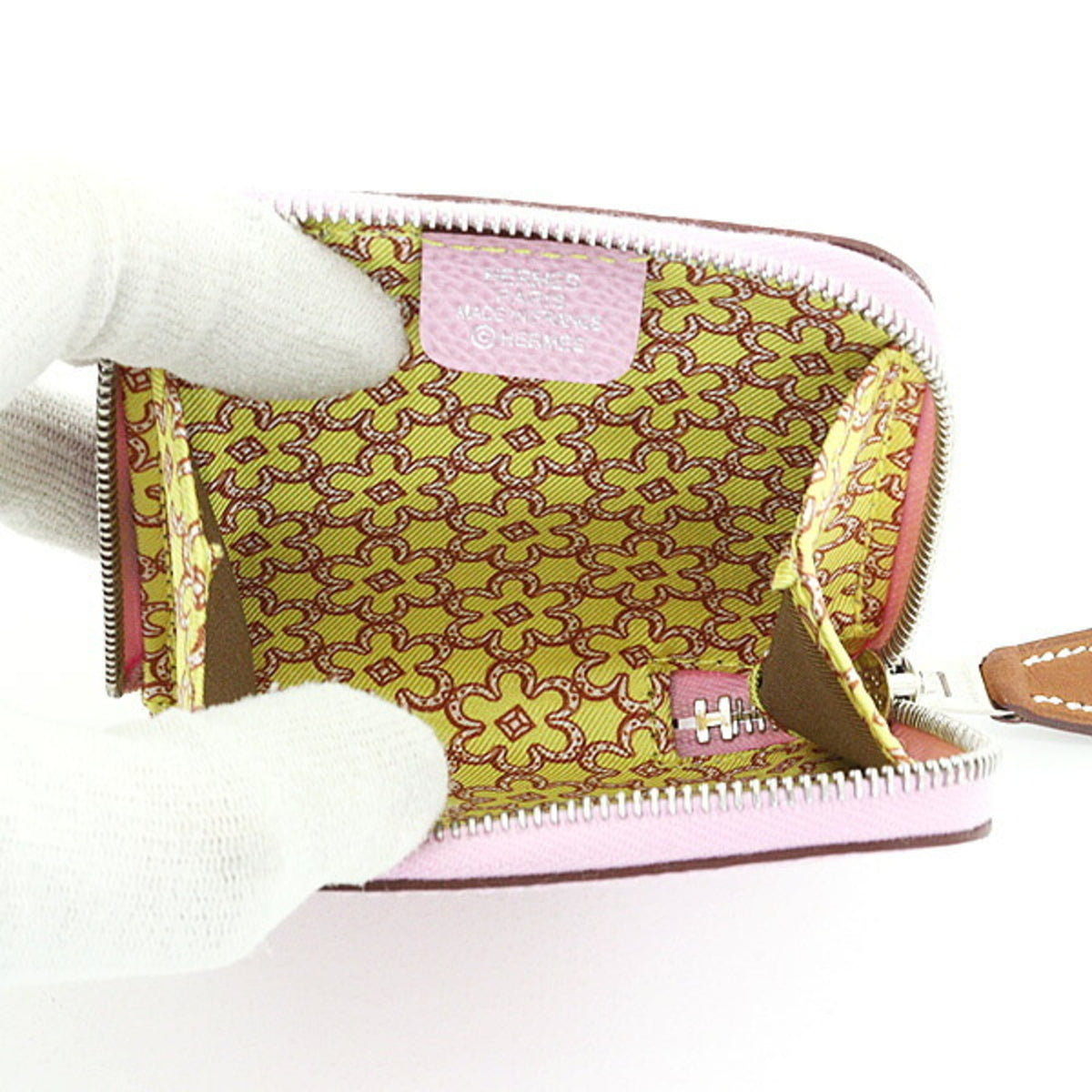 Hermes Jaune Epsom Leather Silk Coin Purse/Coin Case (Pre-Owned)