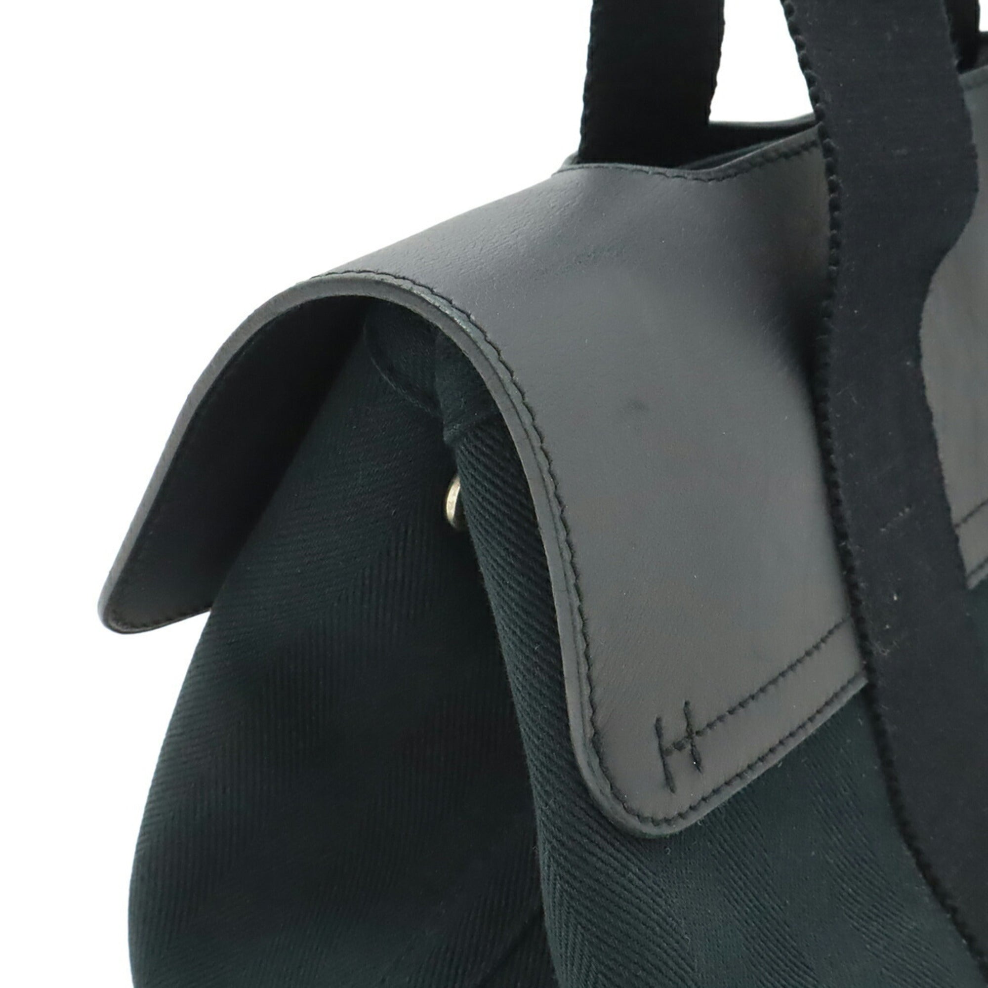 Hermes Valparaiso Black Toile Chevron Leather Handbag Tote Bag (Pre-Owned)