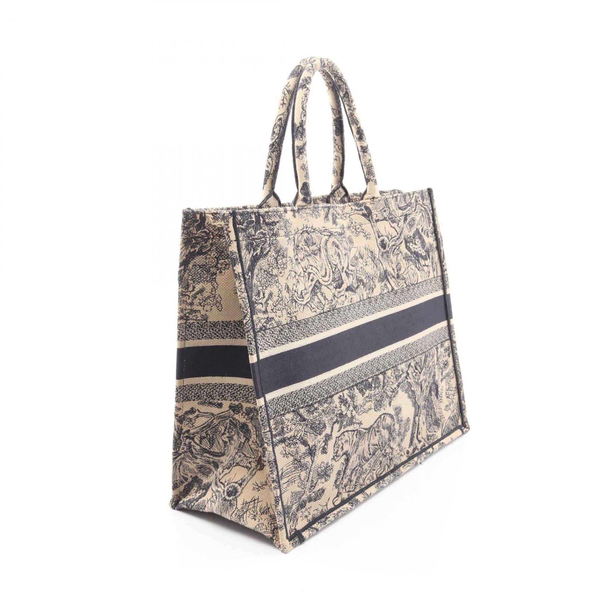 Christian Dior Beige Navy Canvas Handbag Tote Bag (Pre-Owned)