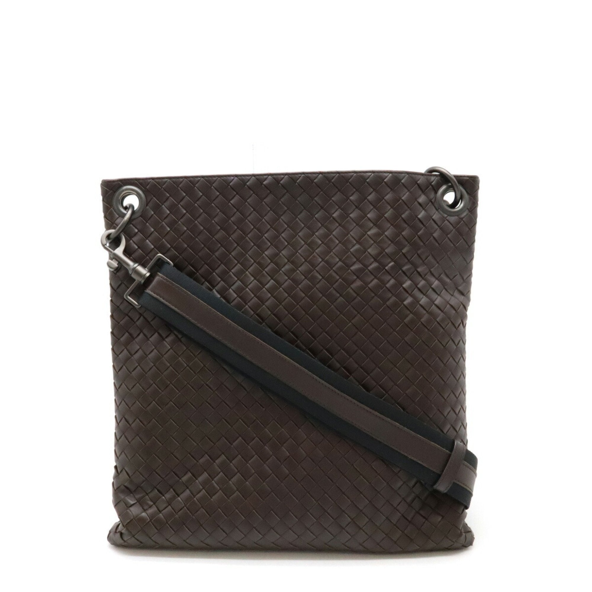 Bottega Veneta Intrecciato Black Dark Brown Leather Shoulder Bag (Pre-Owned)