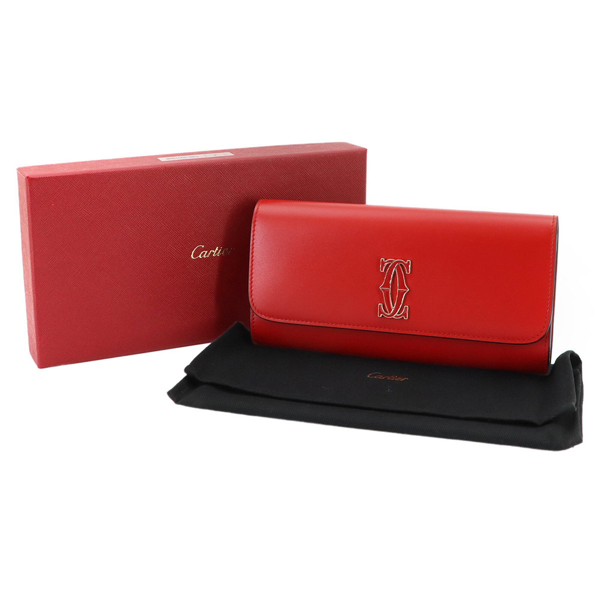 Cartier Red Color Leather Long Wallet (Bi-Fold) (Pre-Owned)